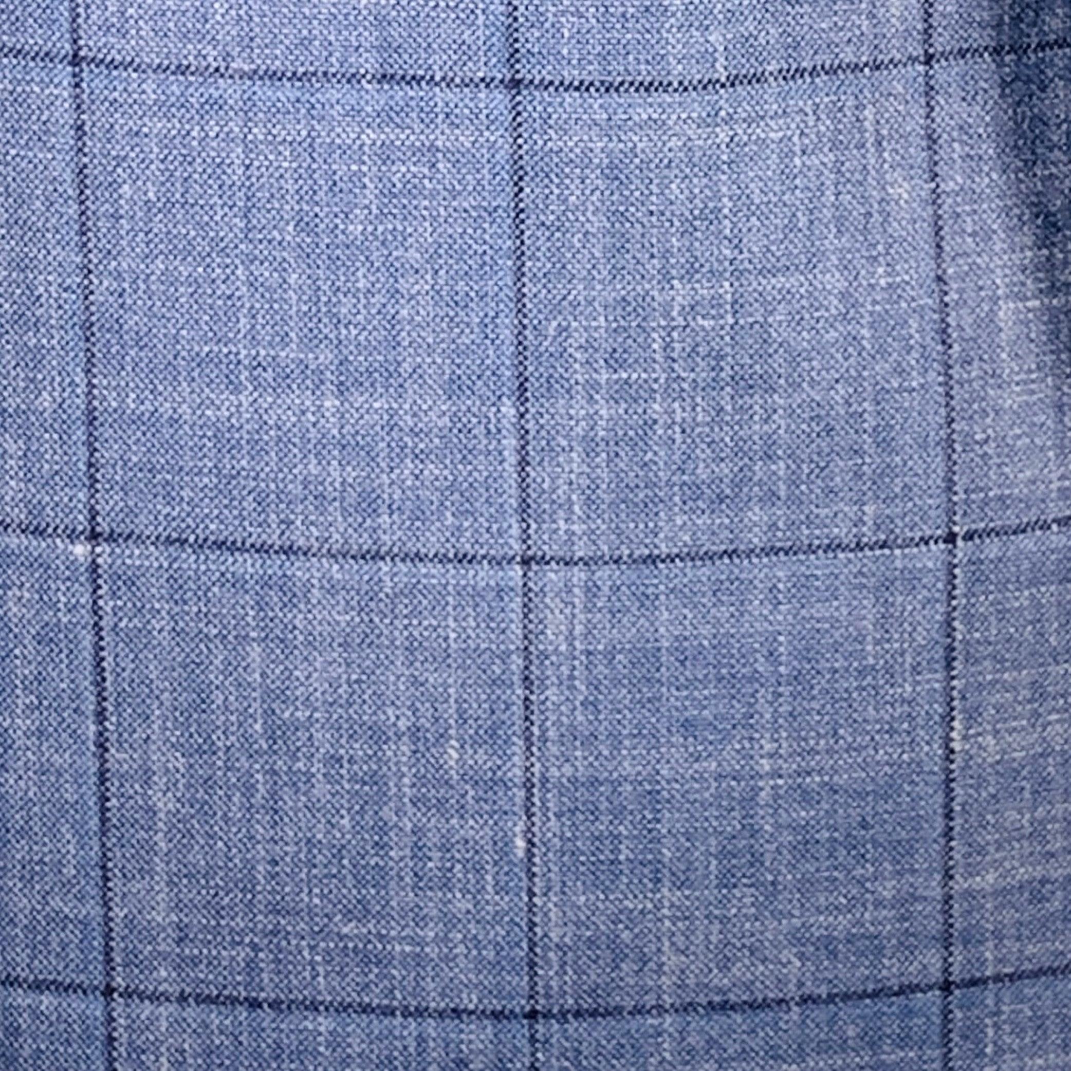 BOSS by HUGO BOSS sport coat
in a blue and black silk linen woven blend featuring a windowpane pattern, notch lapel, double vented back, and double button closure. Excellent Pre-Owned Condition. 

Marked:   IT 50 

Measurements: 
 
Shoulder: 17