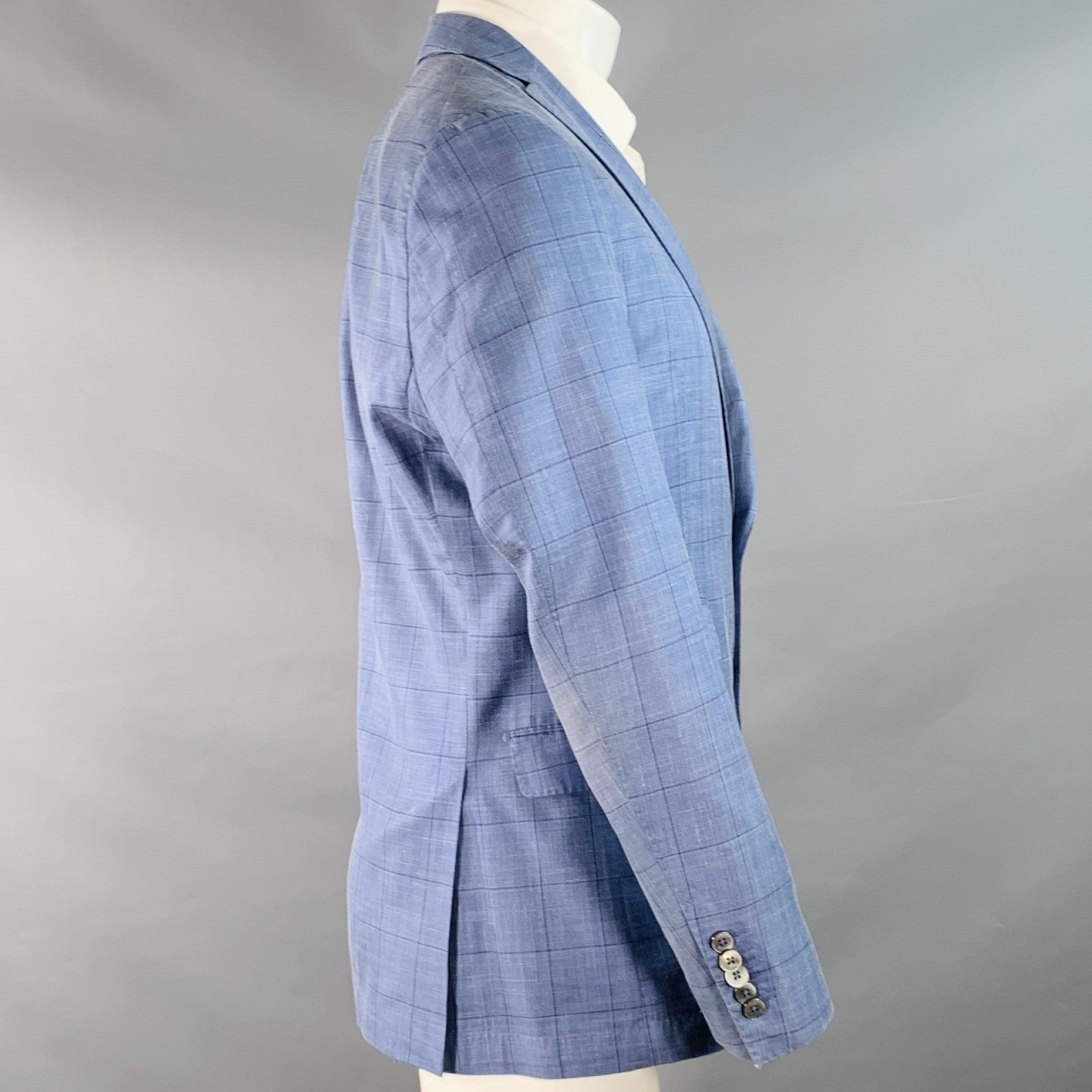 HUGO BOSS Size 40 Blue Black Window Pane Silk Linen Tailored Fit Sport Coat In Excellent Condition For Sale In San Francisco, CA