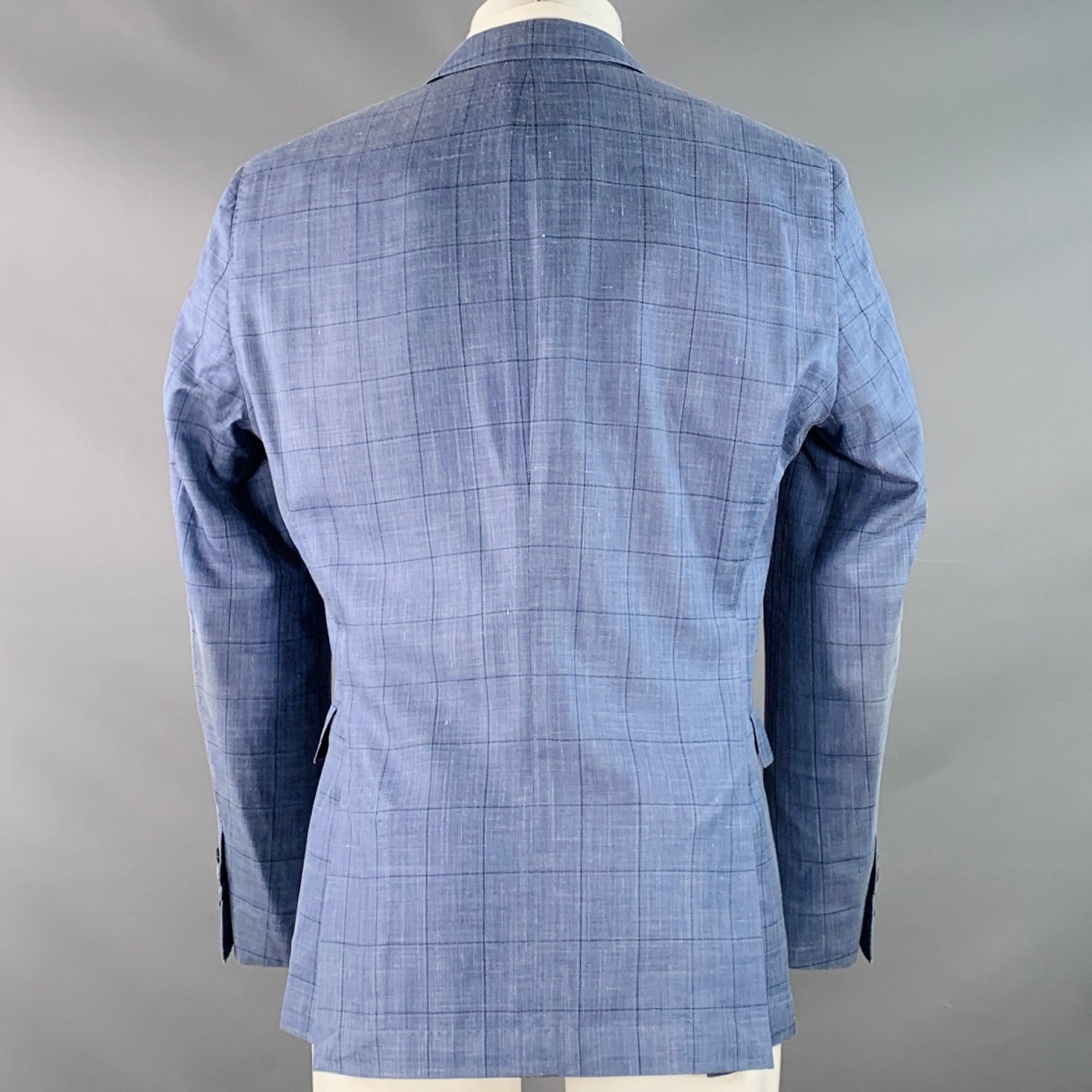 Men's HUGO BOSS Size 40 Blue Black Window Pane Silk Linen Tailored Fit Sport Coat For Sale