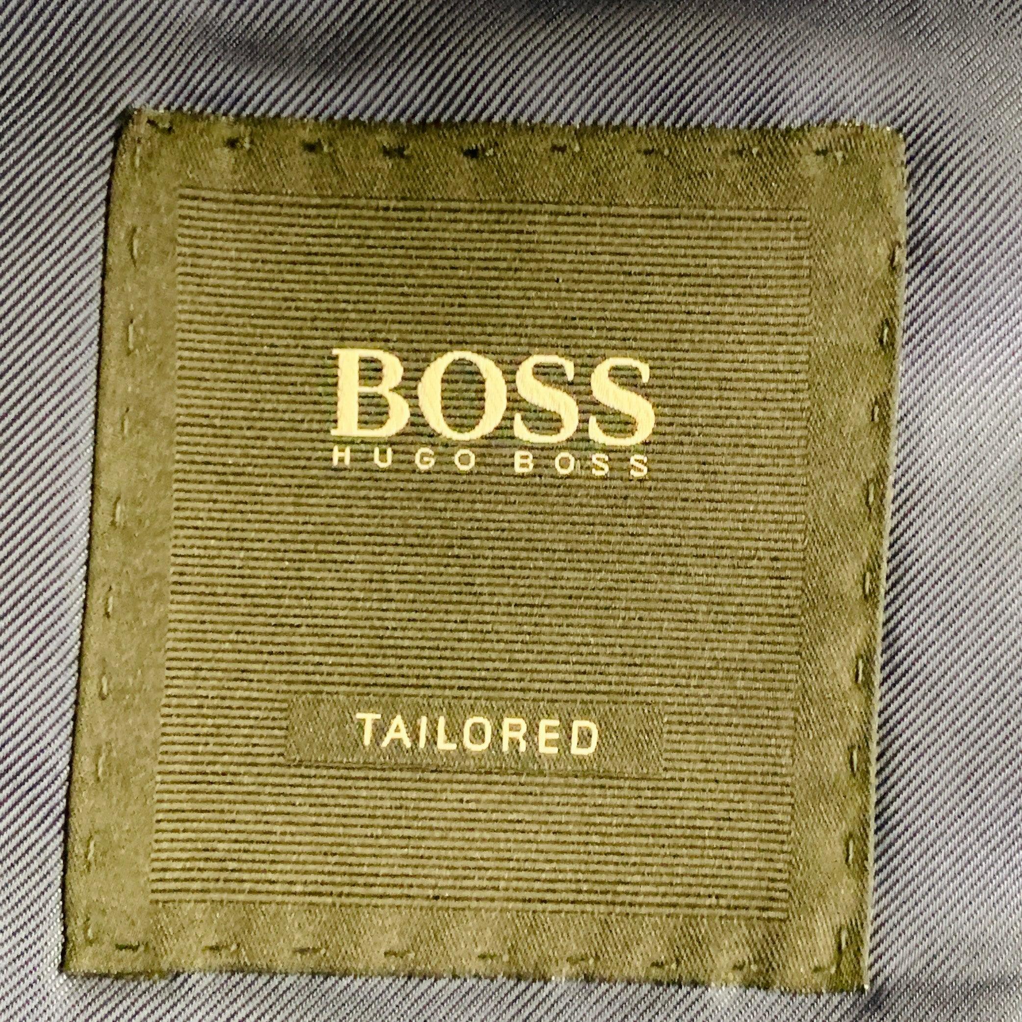 HUGO BOSS Size 40 Blue Black Window Pane Silk Linen Tailored Fit Sport Coat For Sale 2