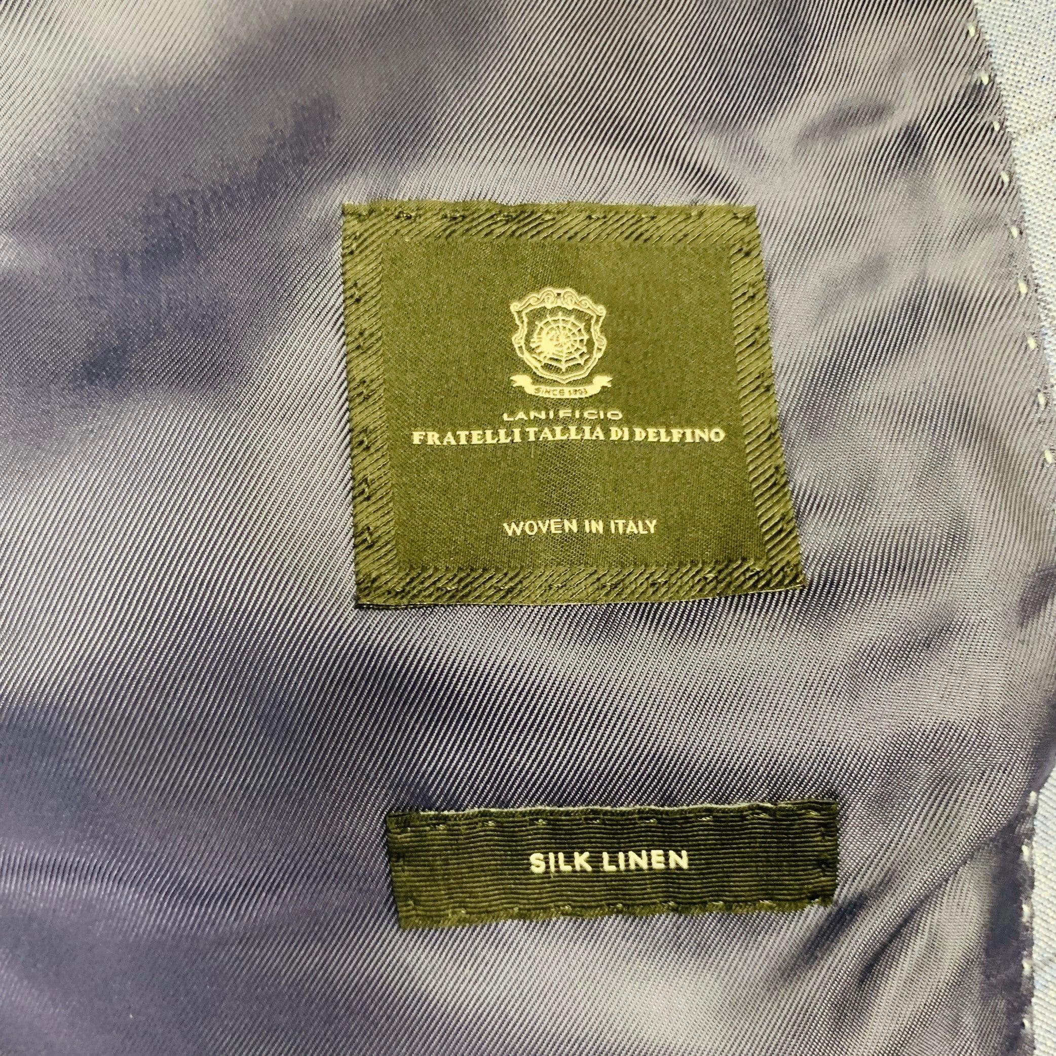 HUGO BOSS Size 40 Blue Black Window Pane Silk Linen Tailored Fit Sport Coat For Sale 3