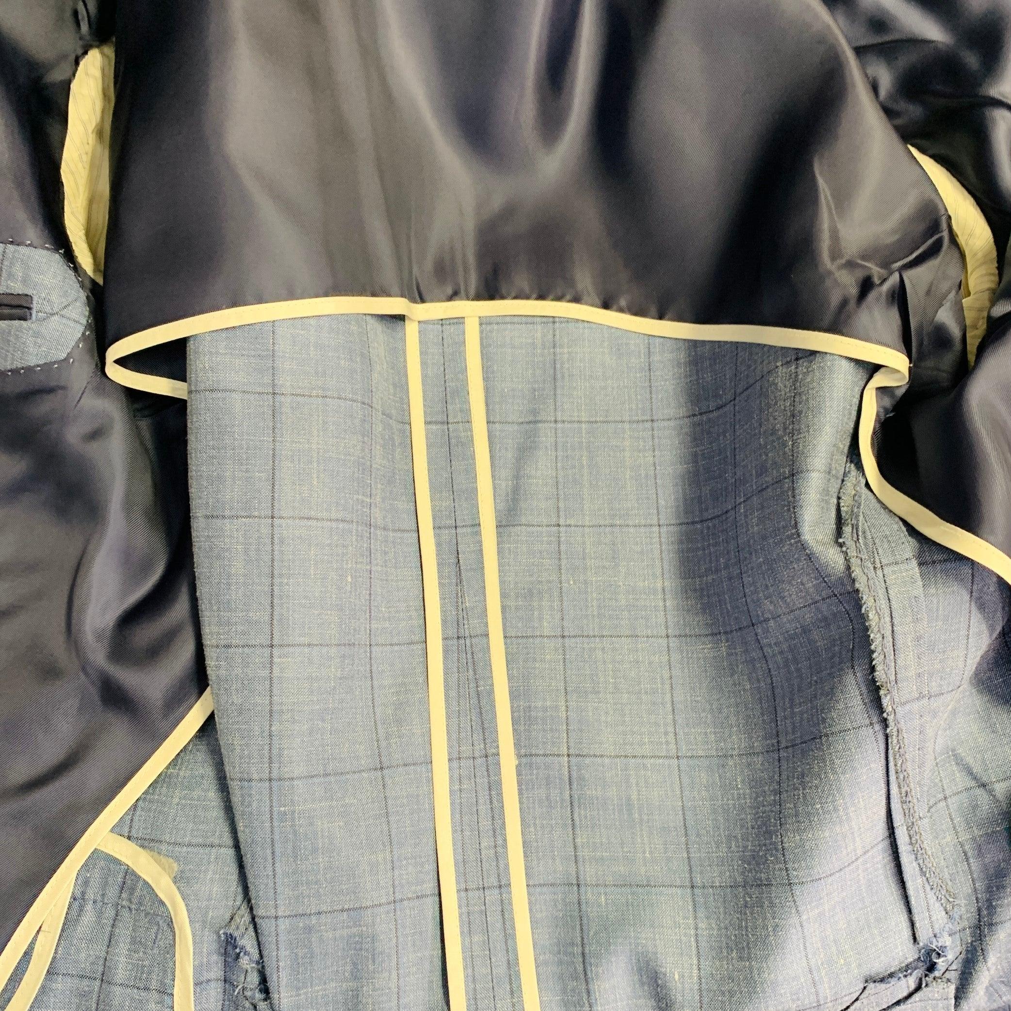 HUGO BOSS Size 40 Blue Black Window Pane Silk Linen Tailored Fit Sport Coat For Sale 4
