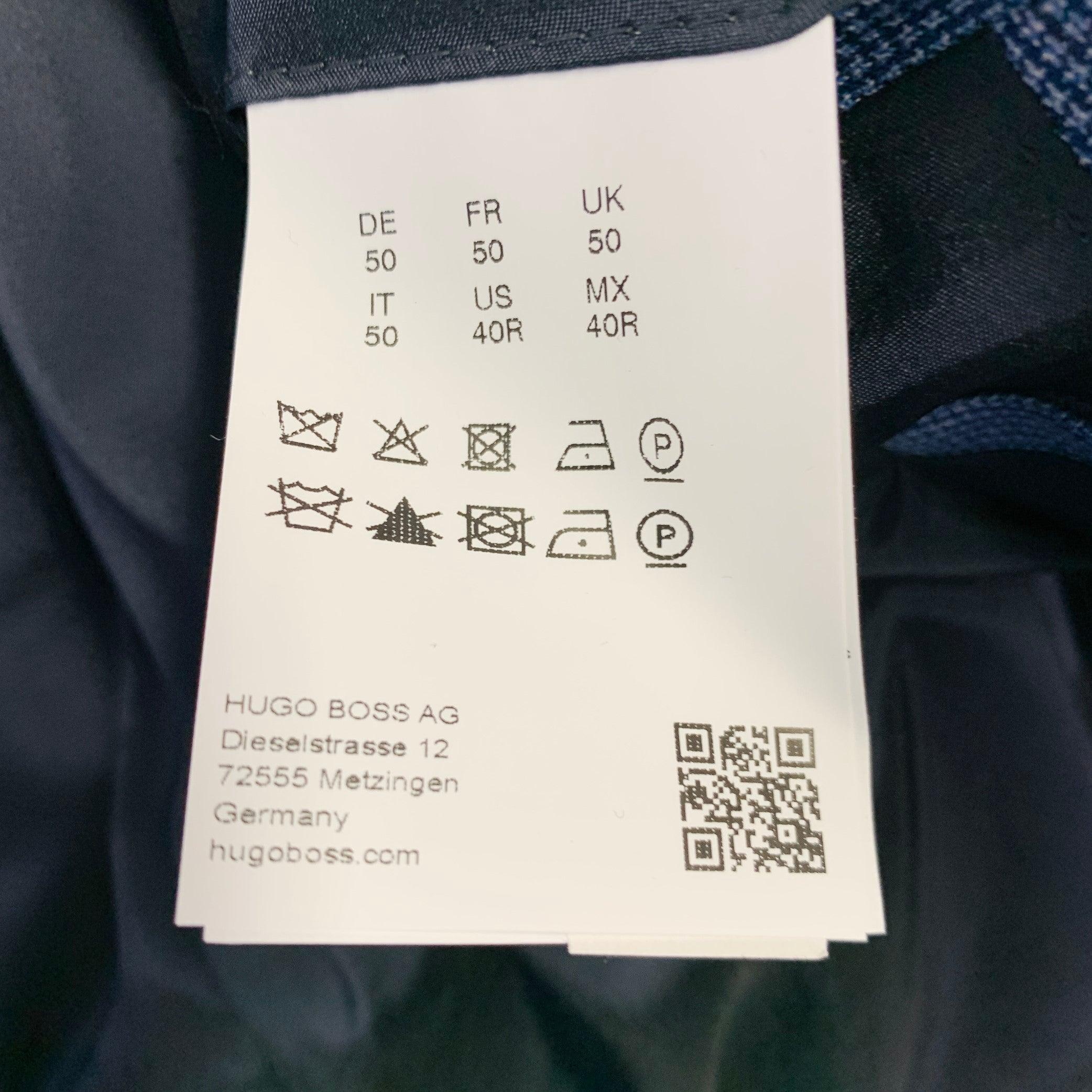 HUGO BOSS Größe 40 Blau Hahnentritt Schurwolle Einreiher mit Kerbrevers Anzug im Angebot 7