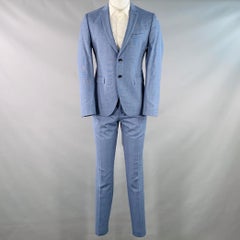 HUGO BOSS Talla 40 Azul Pata de gallo Lana virgen Traje de un solo pecho con solapa de muesca