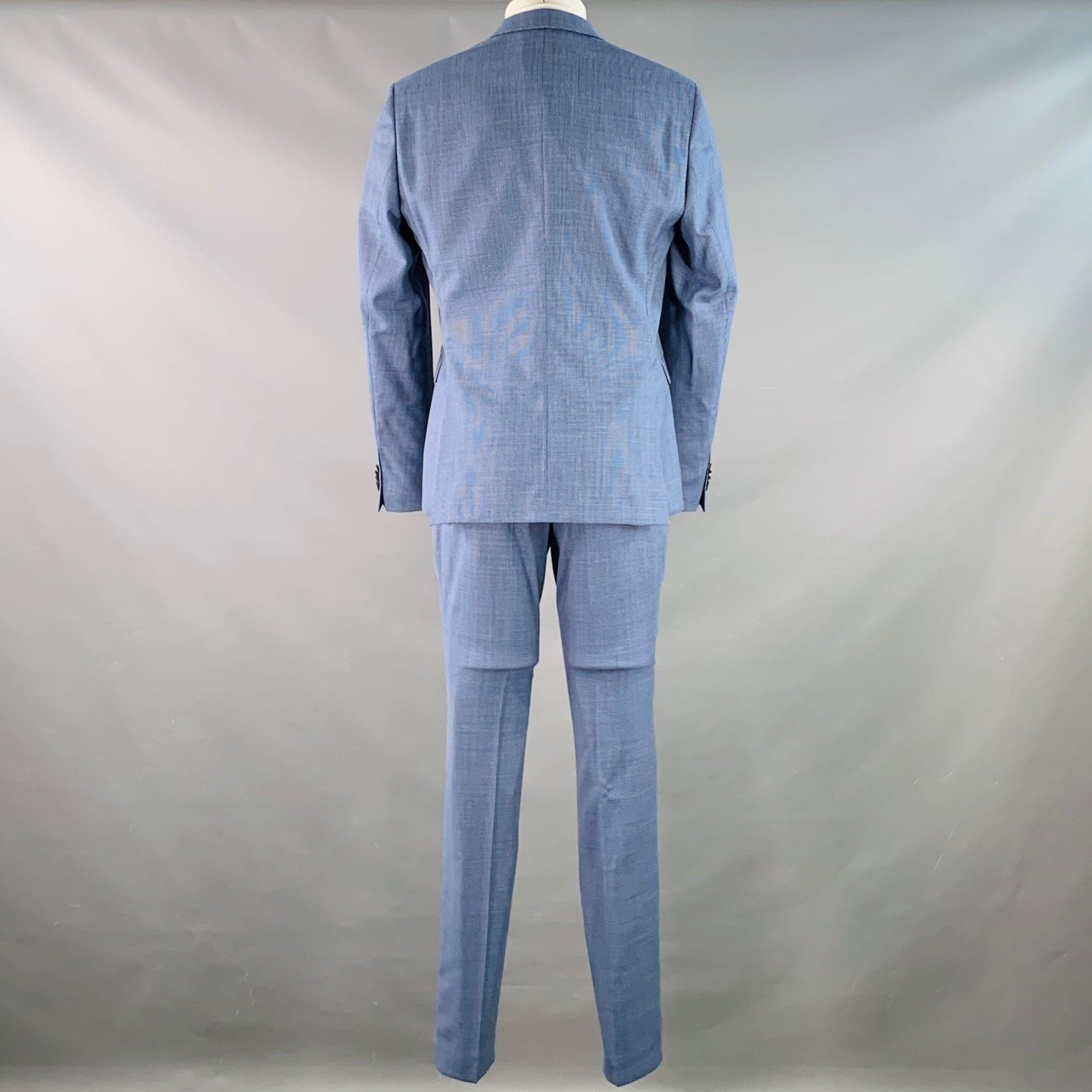 HUGO BOSS Größe 40 Blau Hahnentritt Schurwolle Einreiher mit Kerbrevers Anzug Herren im Angebot