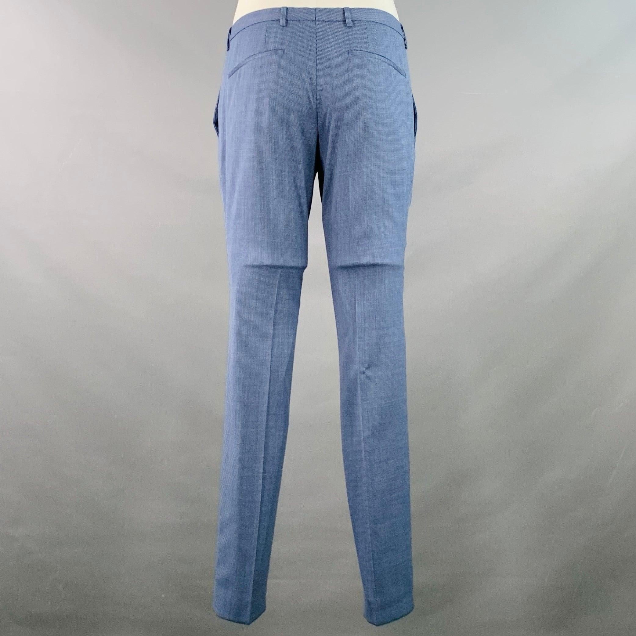 HUGO BOSS Größe 40 Blau Hahnentritt Schurwolle Einreiher mit Kerbrevers Anzug im Angebot 2
