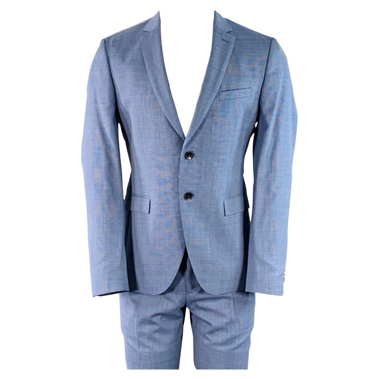 HUGO BOSS Size 40 Blue Houndstooth Virgin Wool Single Breasted Notch Lapel  Suit For Sale at 1stDibs
