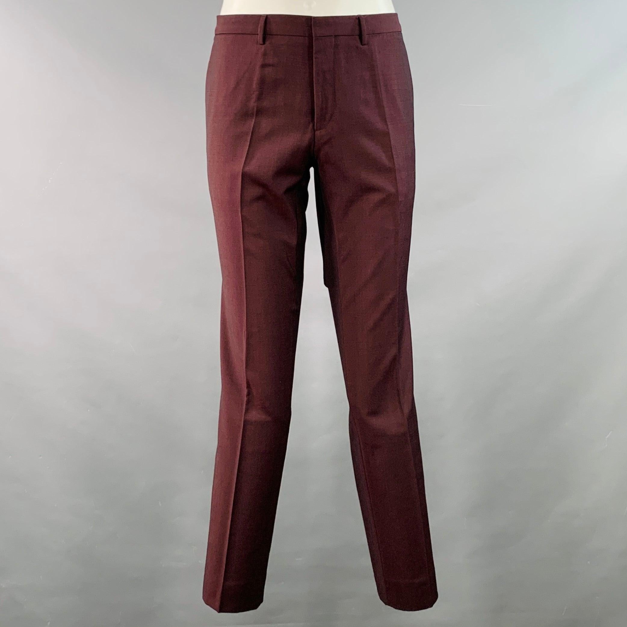 HUGO BOSS Größe 40 Burgund Schurwolle Mohair Einreihiger Anzug mit Kerbrevers im Zustand „Gut“ im Angebot in San Francisco, CA