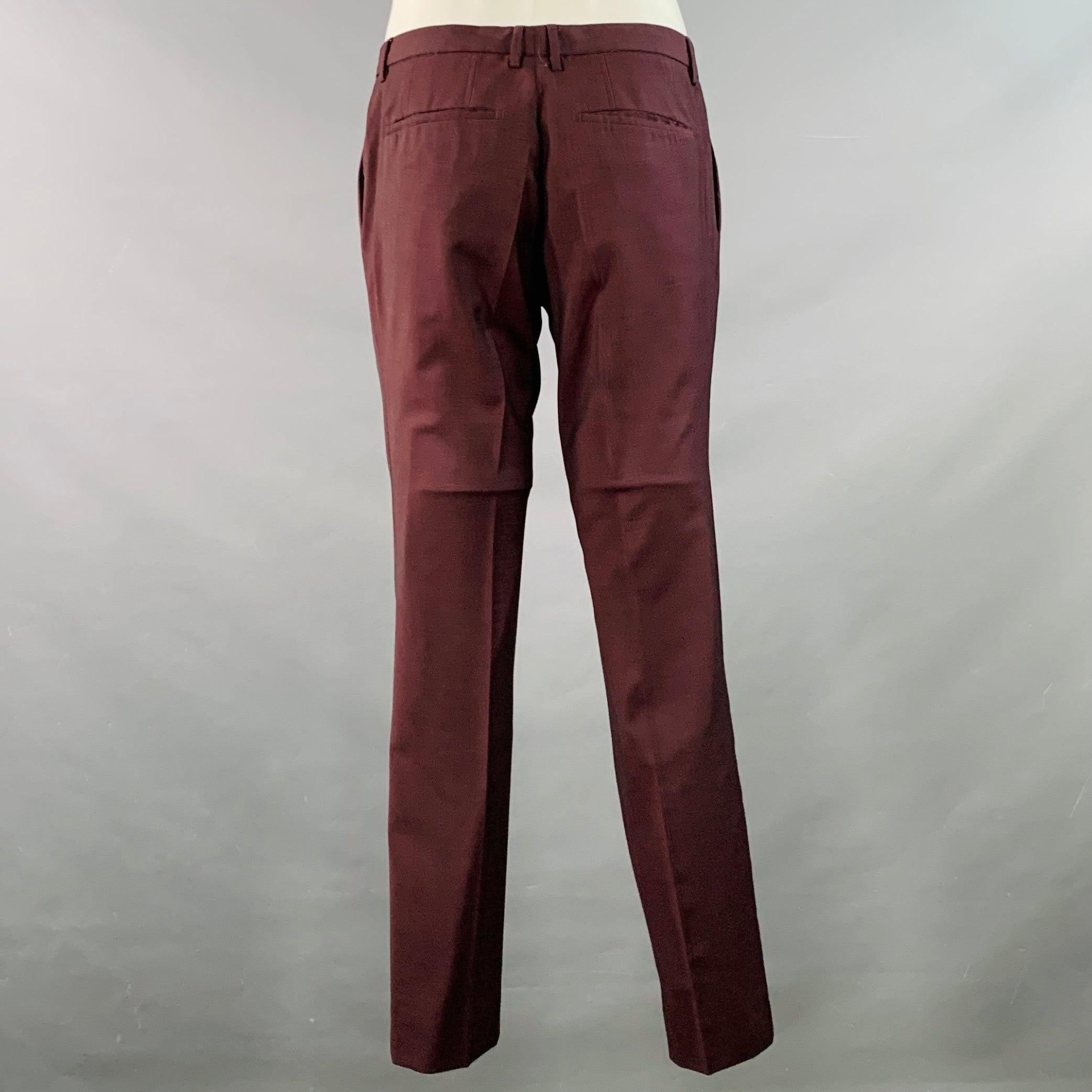 HUGO BOSS Größe 40 Burgund Schurwolle Mohair Einreihiger Anzug mit Kerbrevers Herren im Angebot