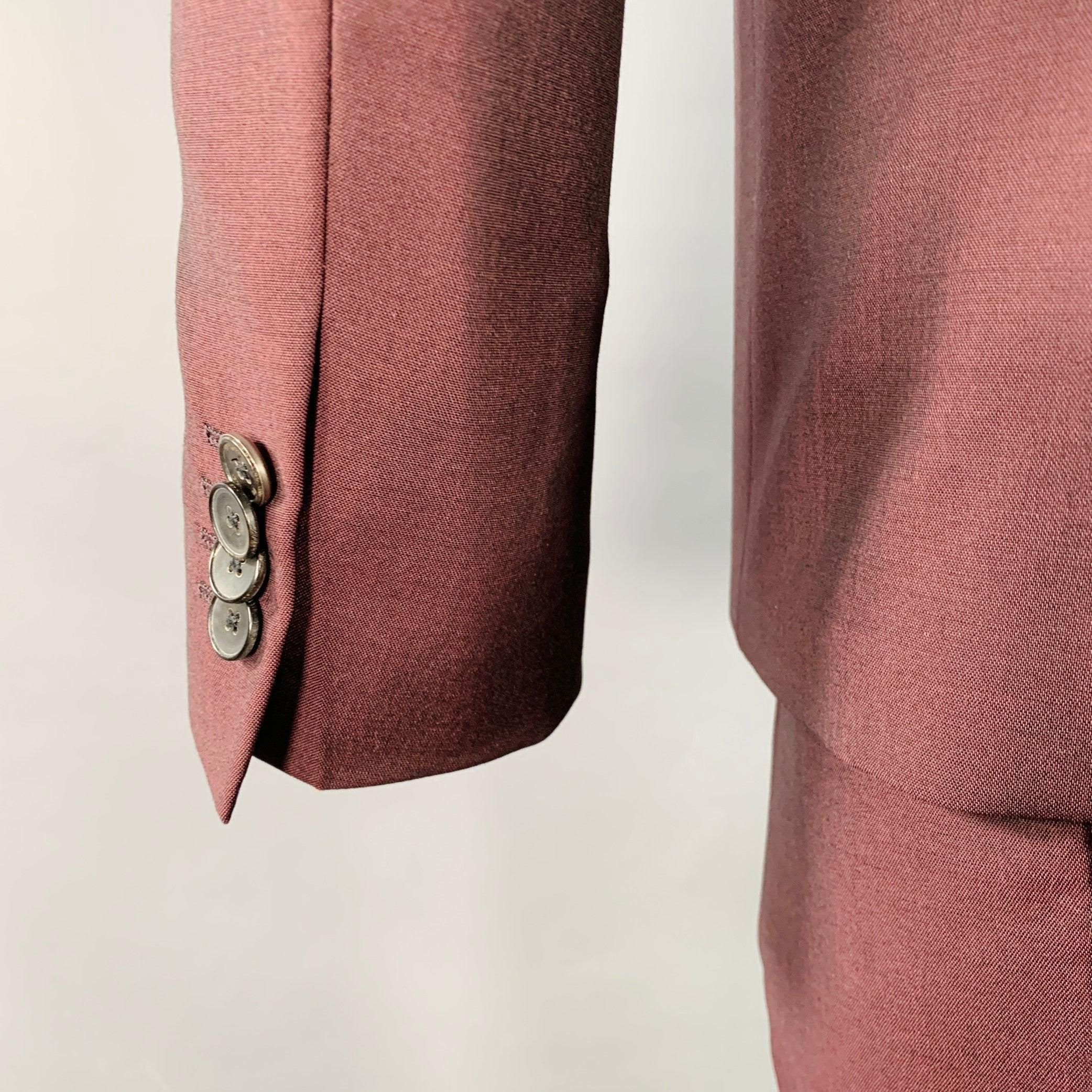 HUGO BOSS Größe 40 Burgund Schurwolle Mohair Einreihiger Anzug mit Kerbrevers im Angebot 1