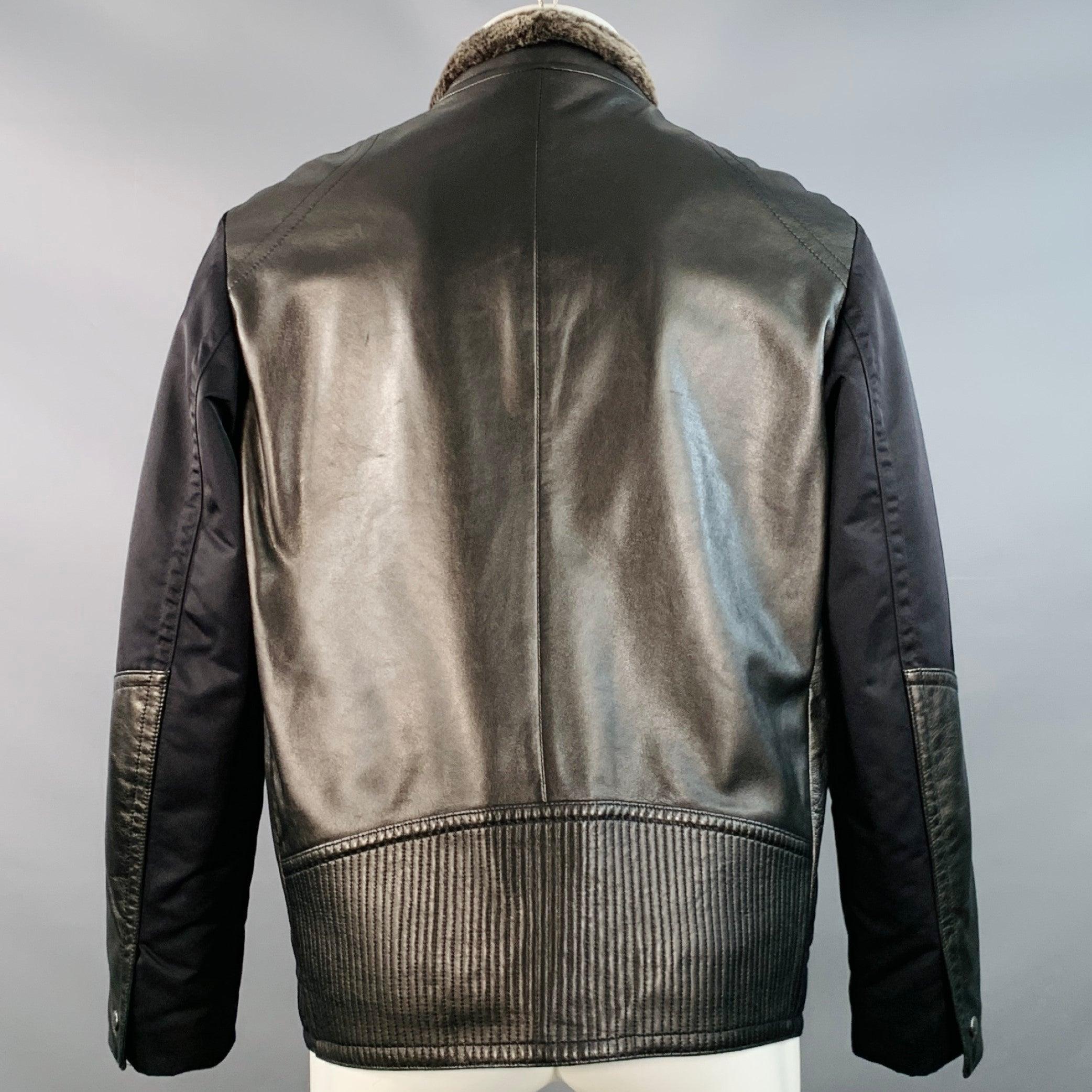 Veste zippée en cuir d'agneau noir et nylon HUGO BOSS Taille 40 Cliker Excellent état - En vente à San Francisco, CA