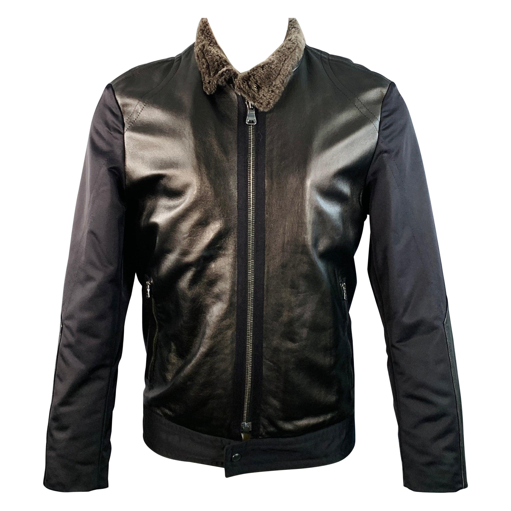 Veste zippée en cuir d'agneau noir et nylon HUGO BOSS Taille 40 Cliker en vente