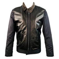 HUGO BOSS Size 40 Cliker Black Lambskin Leather Nylon Zip Up Jacket