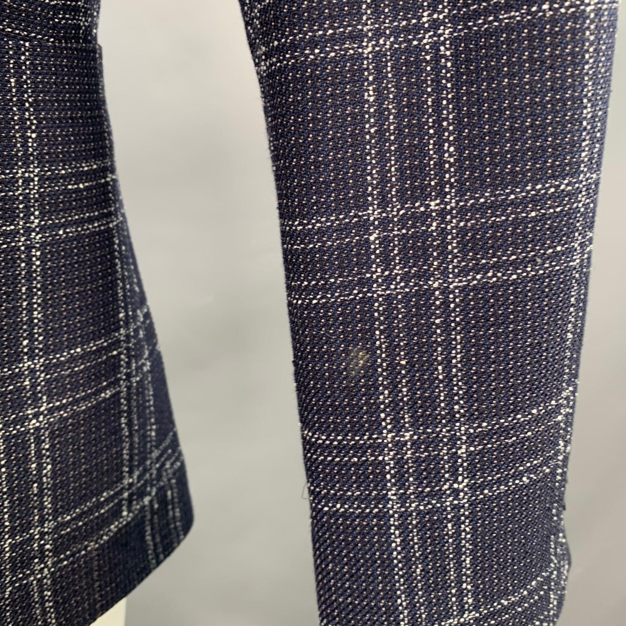 HUGO BOSS Size 40 Navy White Plaid Virgin Wool Blend Sport Coat For Sale 1