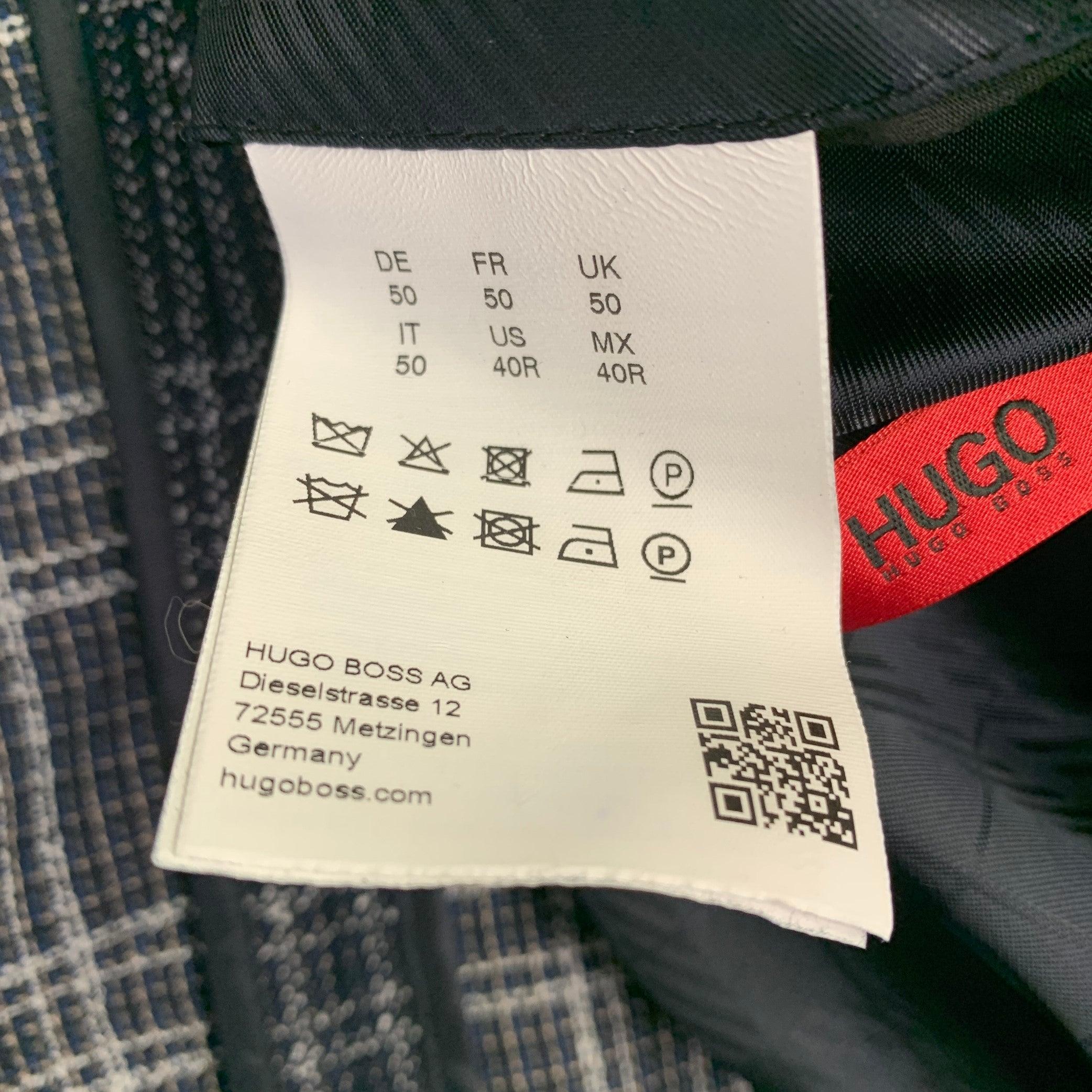 HUGO BOSS Size 40 Navy White Plaid Virgin Wool Blend Sport Coat For Sale 4