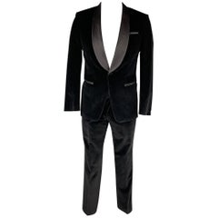 Used HUGO BOSS Size 40 Regular Black Cotton Velvet Shawl Collar Tuxedo Suit