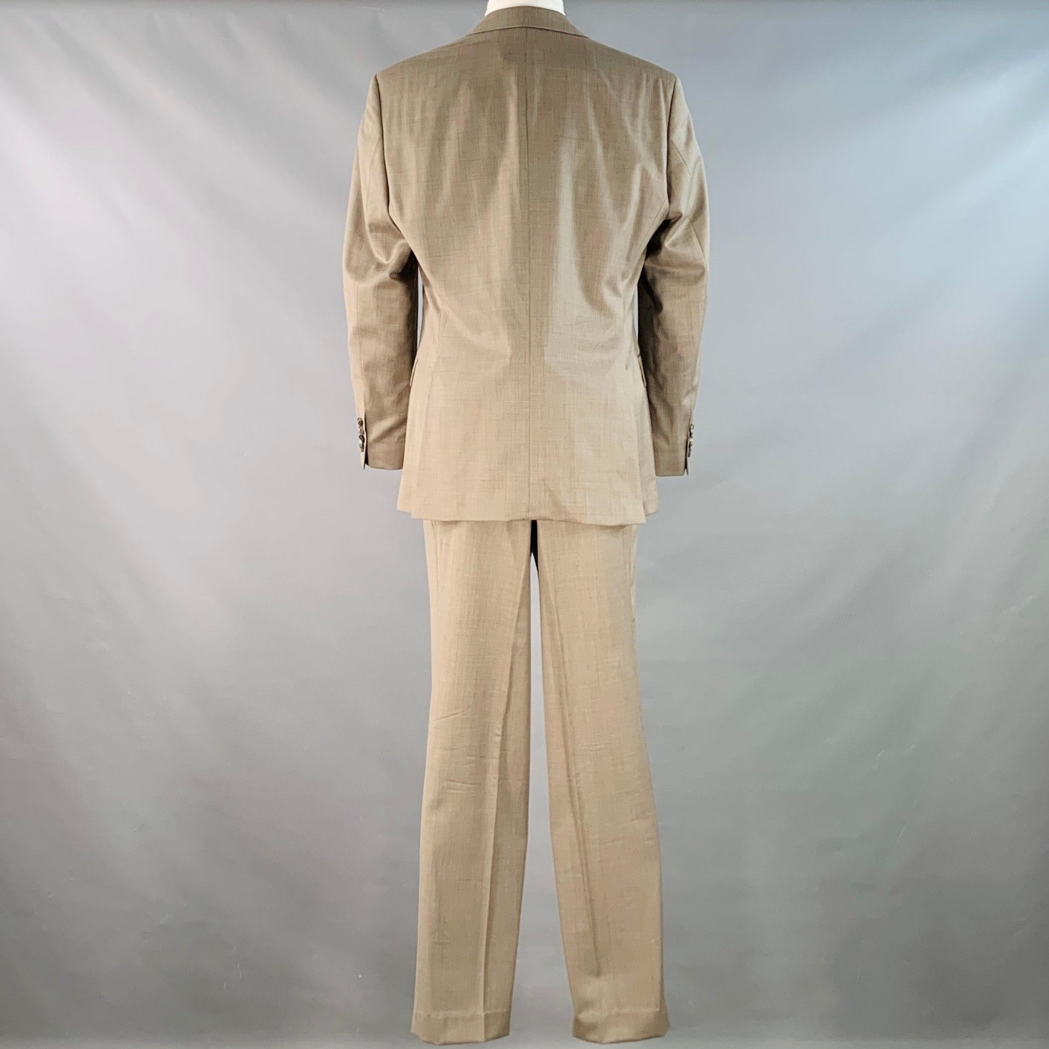 HUGO BOSS Talla 40 Regular Gris Taupe Nailhead Traje Lana Virgen Marrón en venta