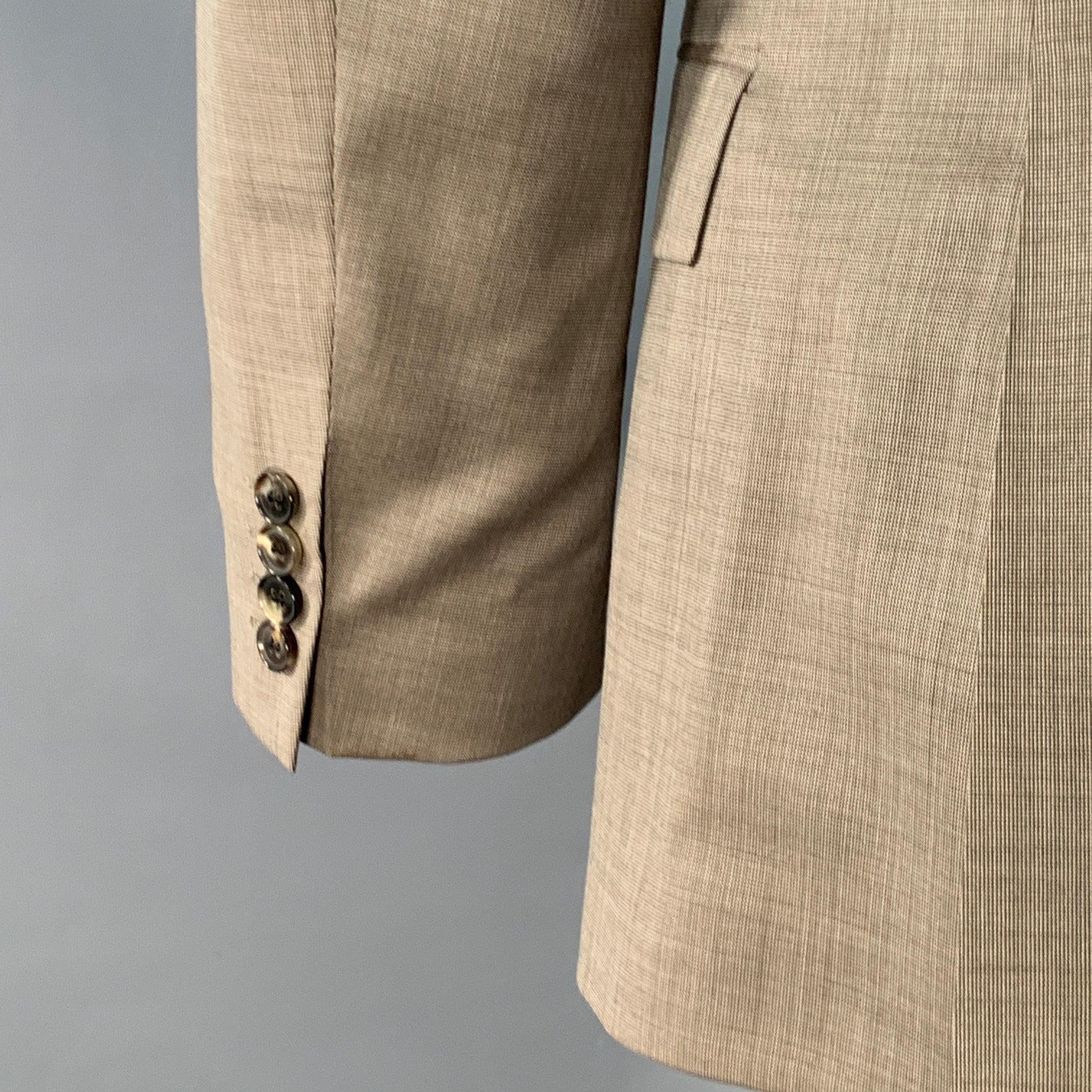 HUGO BOSS Talla 40 Regular Gris Taupe Nailhead Traje Lana Virgen en venta 1