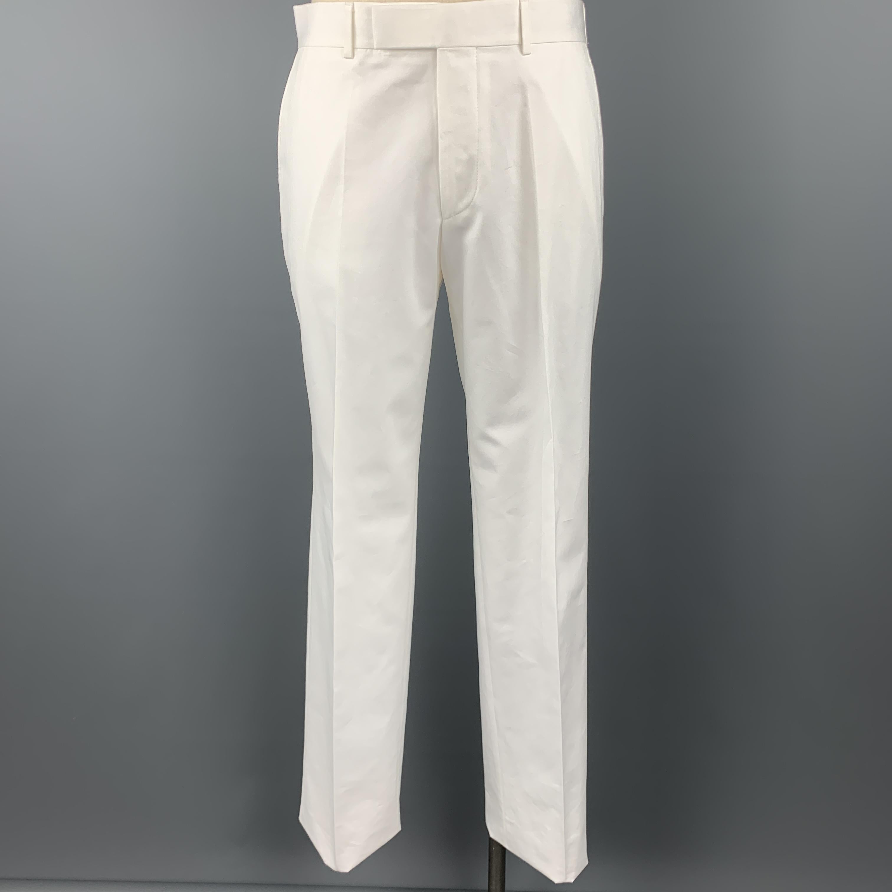 HUGO BOSS Size 40 White Cotton Notch Lapel Suit In Good Condition In San Francisco, CA