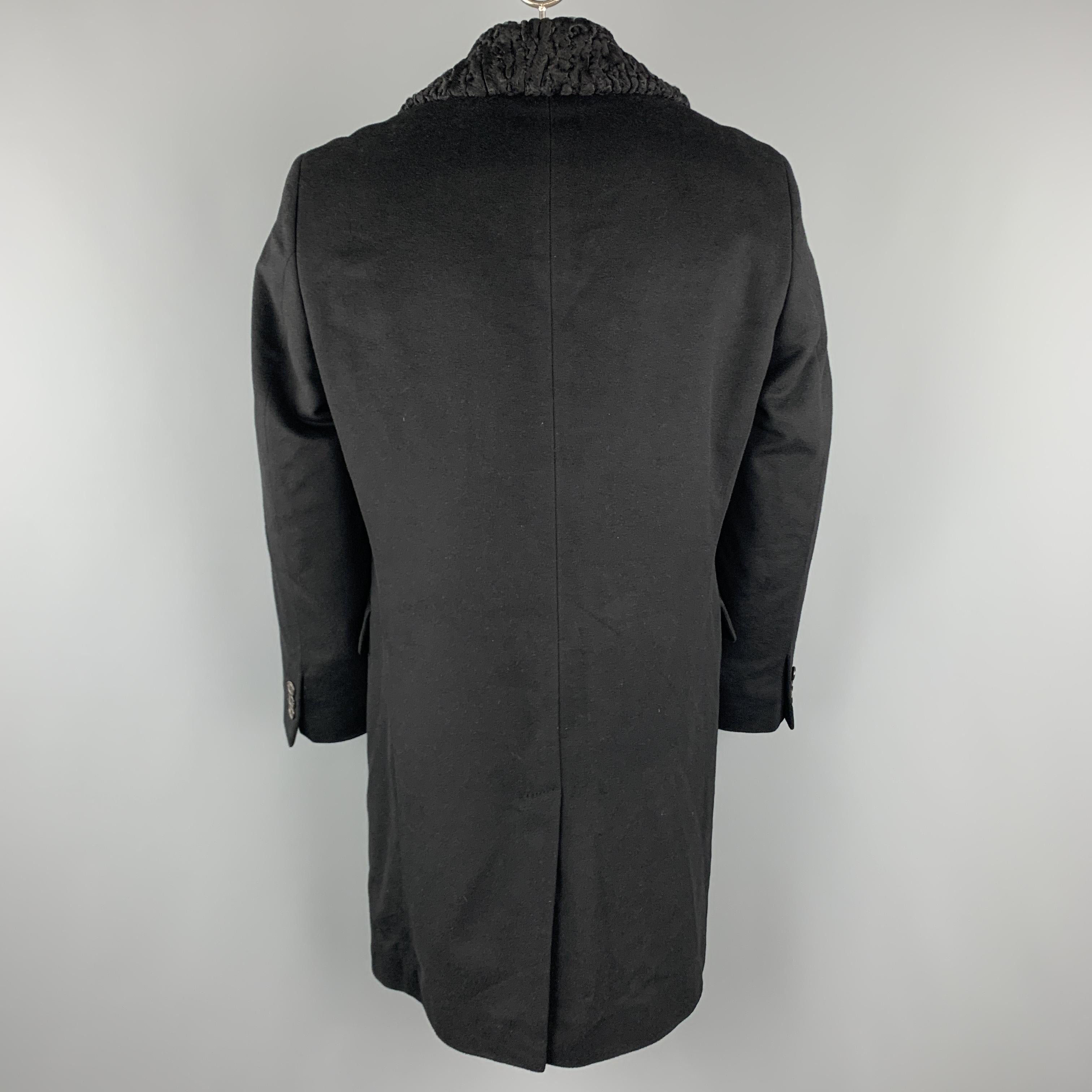 Men's HUGO BOSS Size 42 Black Wool Blend Hidden Placket Fur Collar Coat