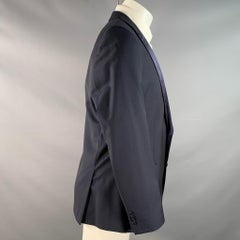HUGO BOSS Size 42 Long Navy Blue Dots Virgin Wool Peak Lapel Sport Coat