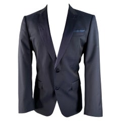HUGO BOSS Size 42 Long Navy Blue Dots Virgin Wool Peak Lapel Sport Coat