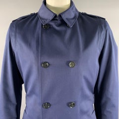 HUGO BOSS Size 42 Navy Polyester Blend Double Breasted Trenchcoat