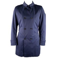 HUGO BOSS Size 42 Navy Polyester Blend Double Breasted Trenchcoat