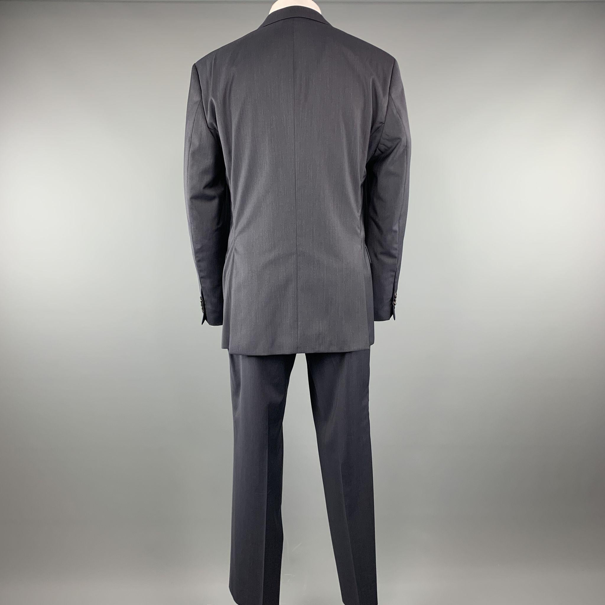 Black HUGO BOSS Size 42 Navy Solid Virgin Wool Notch Lapel 34 x 32 Suit