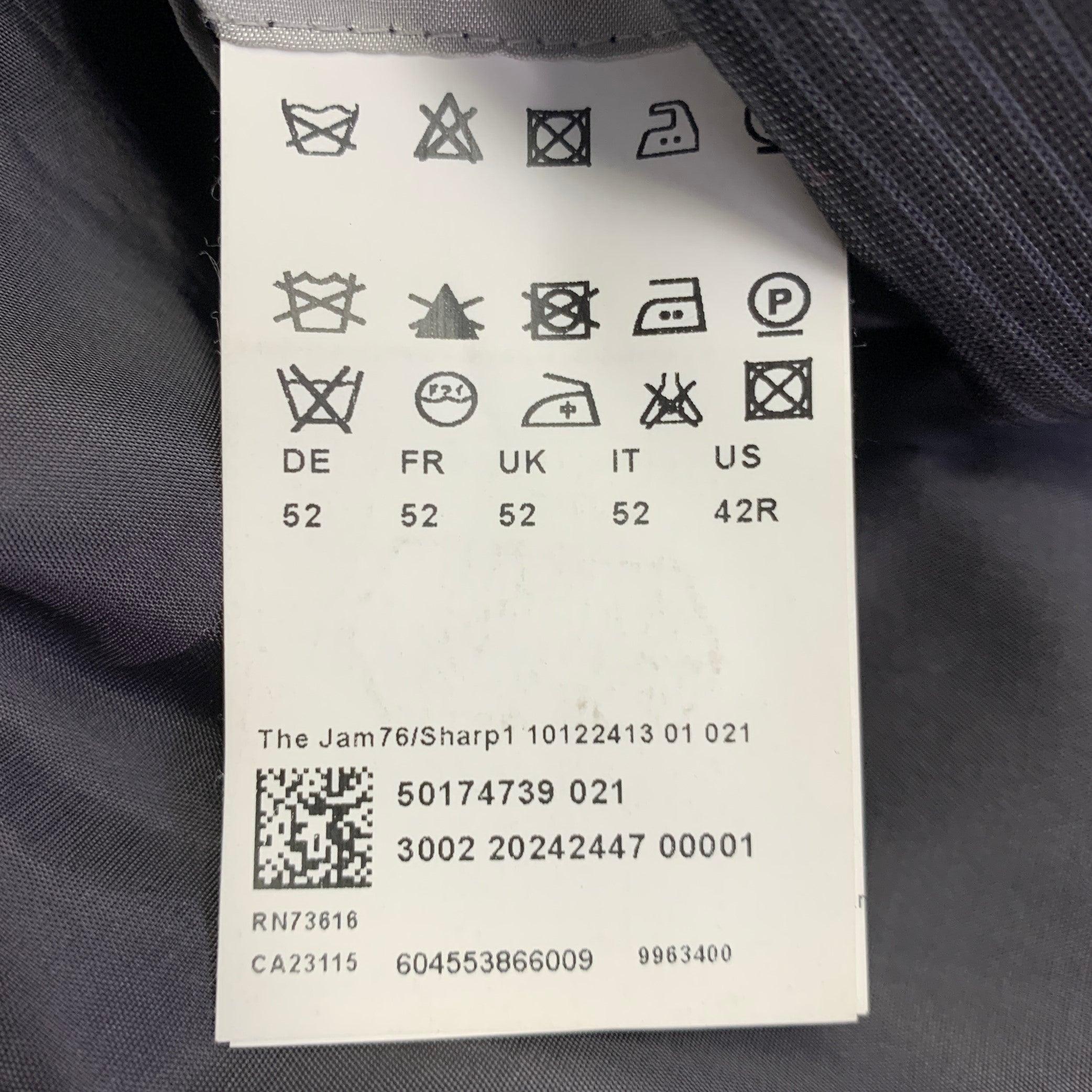 HUGO BOSS Talla 42 Regular Traje Negro Rayas Carbón Lana Virgen Seda en venta 7