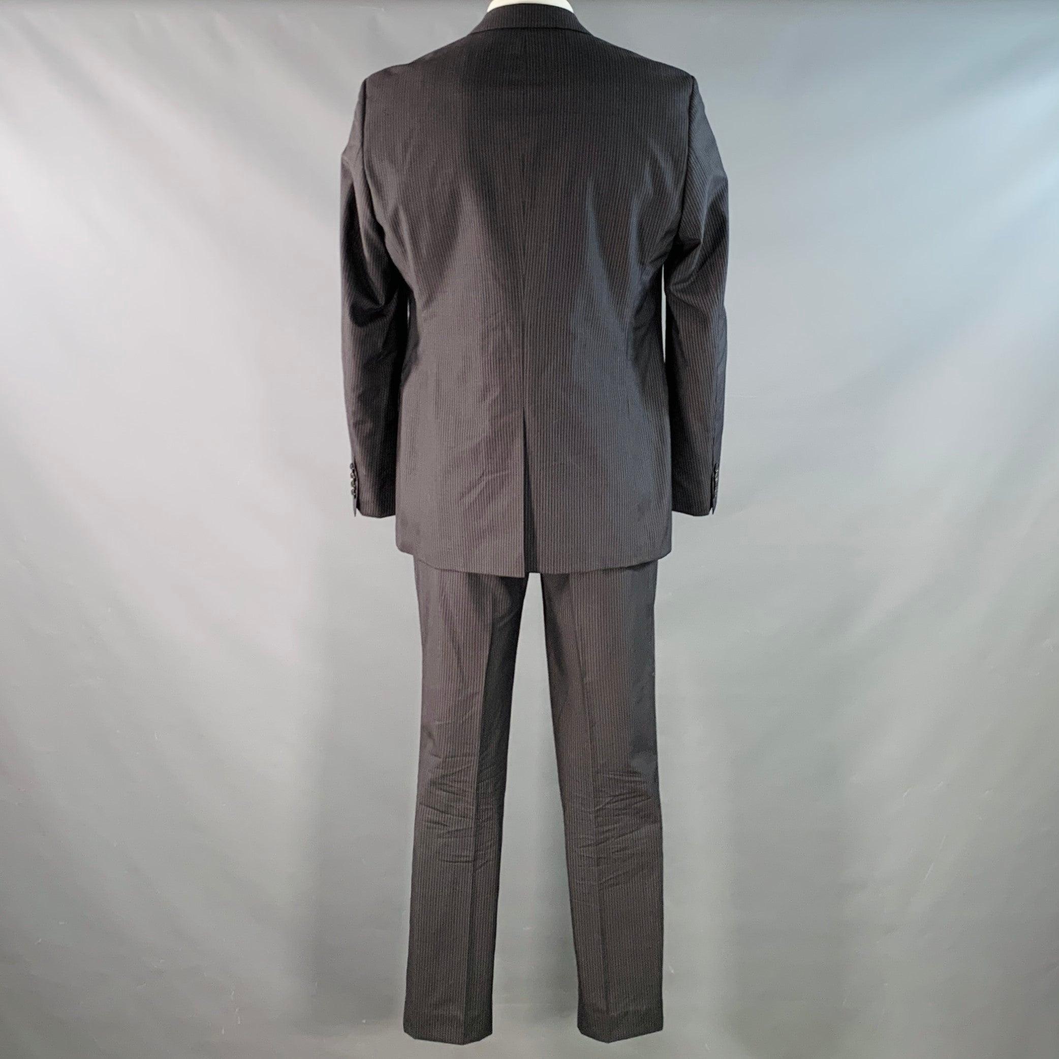 De los hombres HUGO BOSS Talla 42 Regular Traje Negro Rayas Carbón Lana Virgen Seda en venta