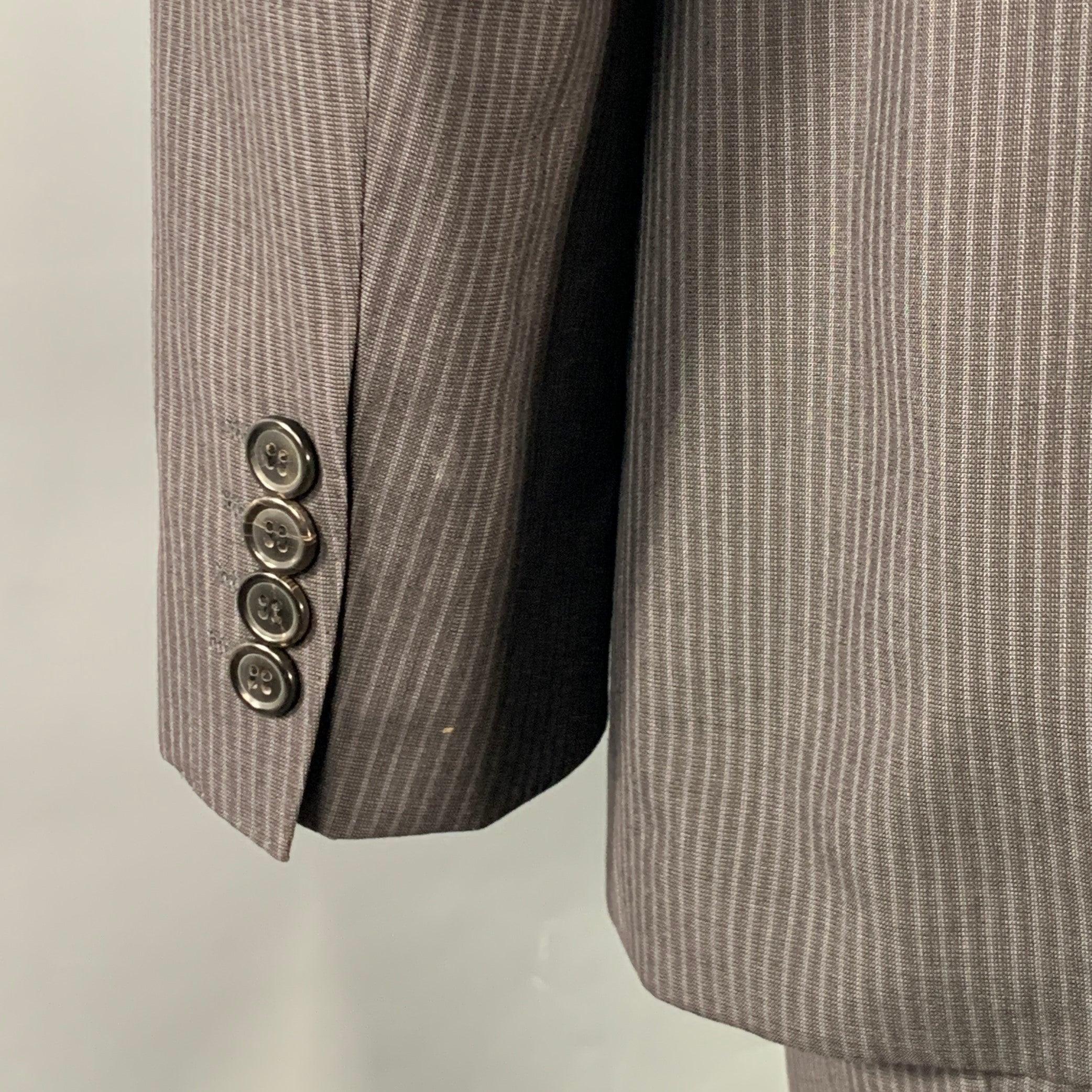 HUGO BOSS Talla 42 Regular Traje Negro Rayas Carbón Lana Virgen Seda en venta 3