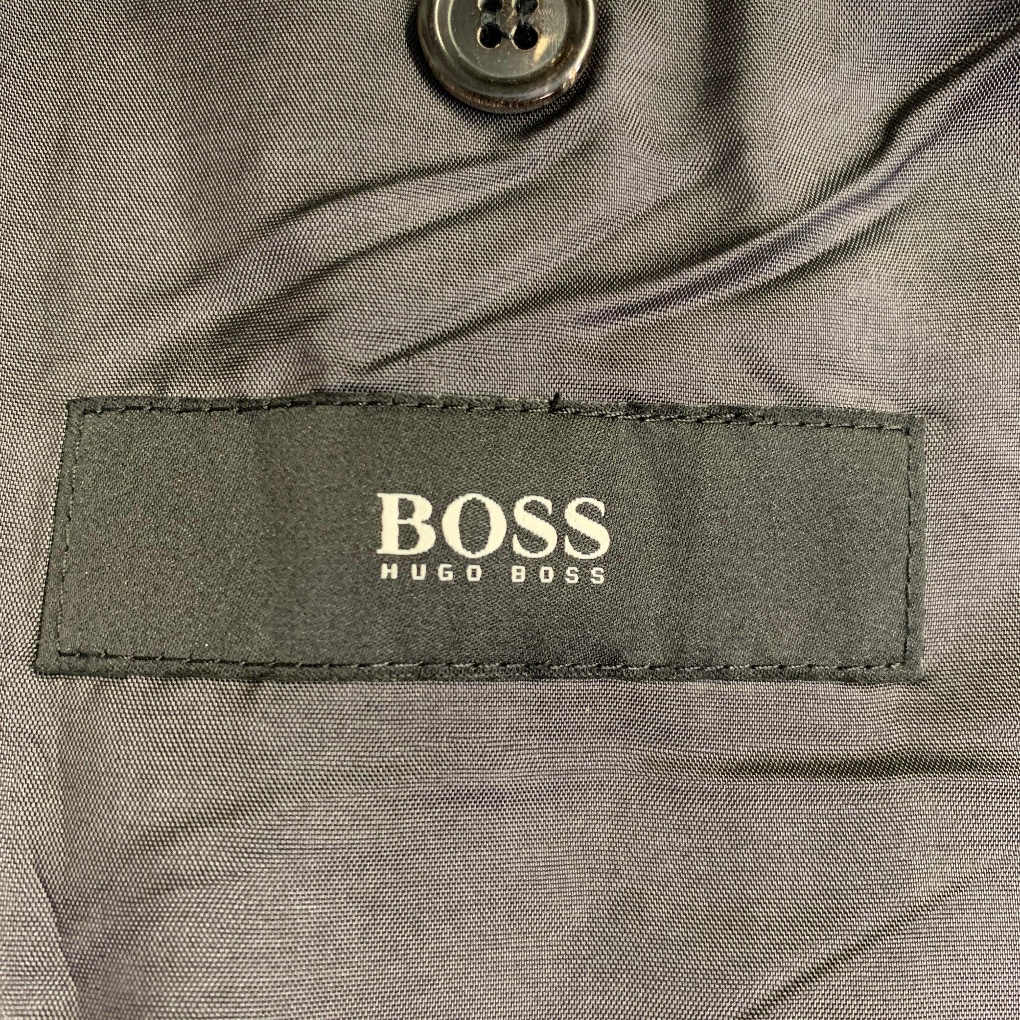 HUGO BOSS Talla 42 Regular Traje Negro Rayas Carbón Lana Virgen Seda en venta 5