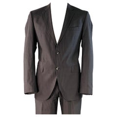 HUGO BOSS Talla 42 Regular Traje Negro Rayas Carbón Lana Virgen Seda