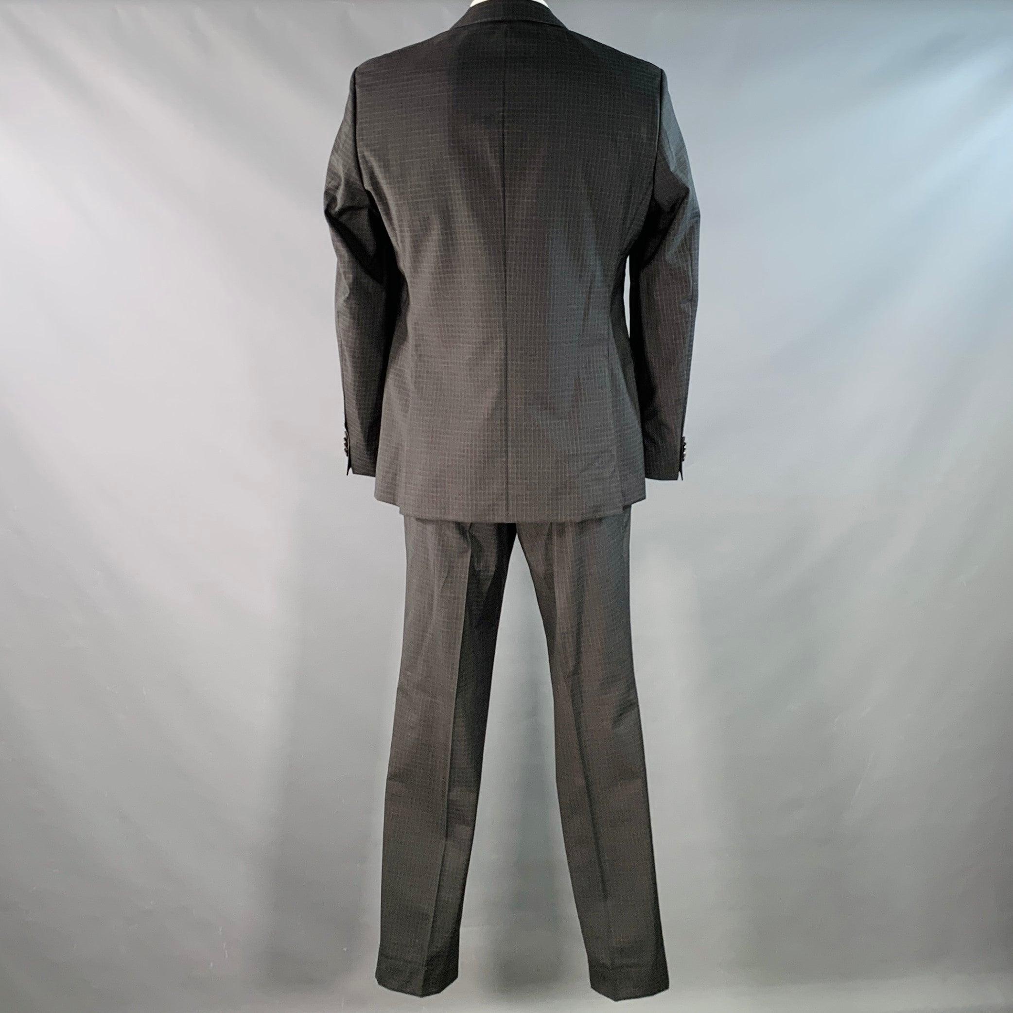 De los hombres HUGO BOSS Talla 42 Regular Gris Negro A cuadros Lana virgen Traje con solapa de muesca en venta