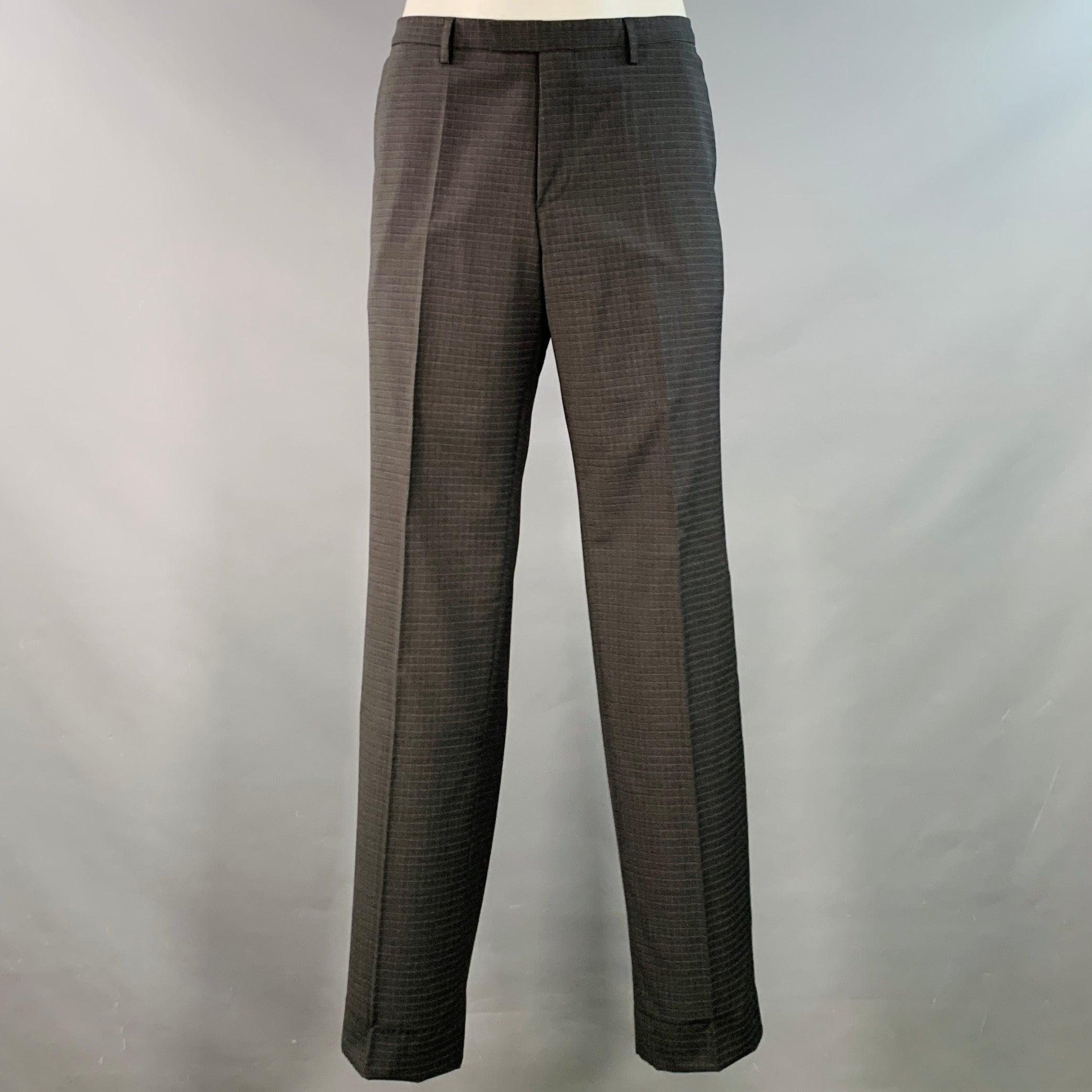 HUGO BOSS Talla 42 Regular Gris Negro A cuadros Lana virgen Traje con solapa de muesca en venta 1