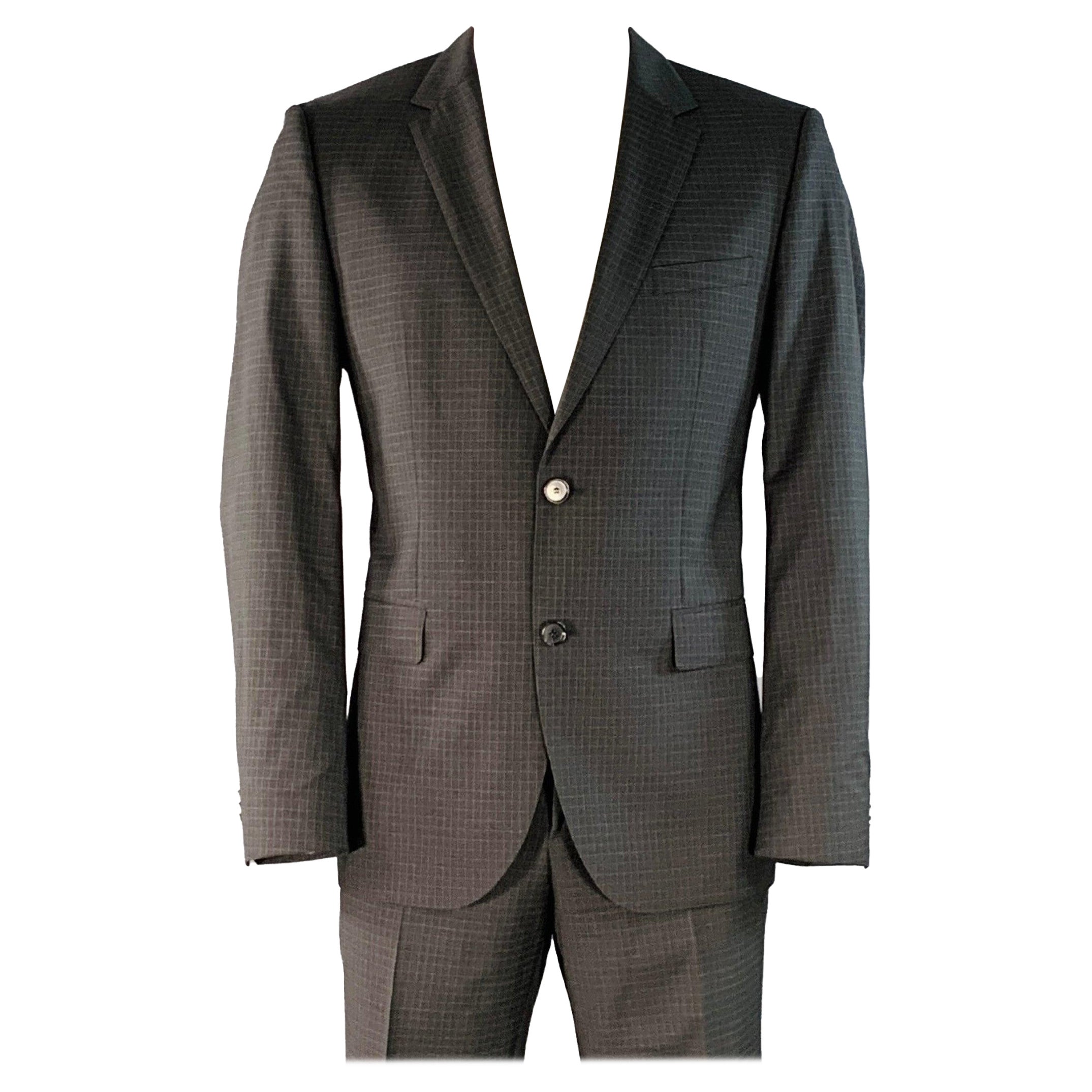 HUGO BOSS Talla 42 Regular Gris Negro A cuadros Lana virgen Traje con solapa de muesca en venta