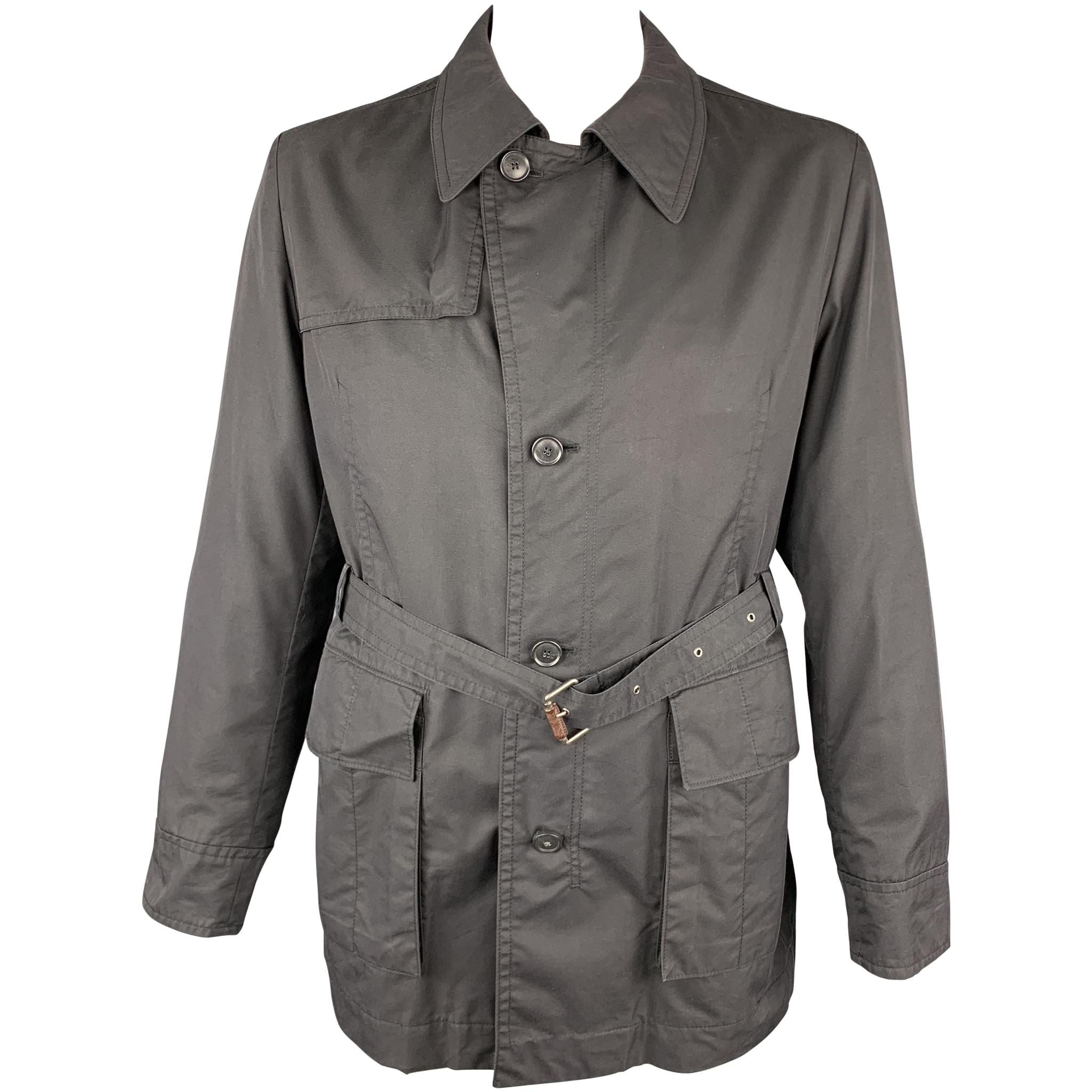 HUGO BOSS Size 44 Black Solid Cotton Blend Belted Jacket