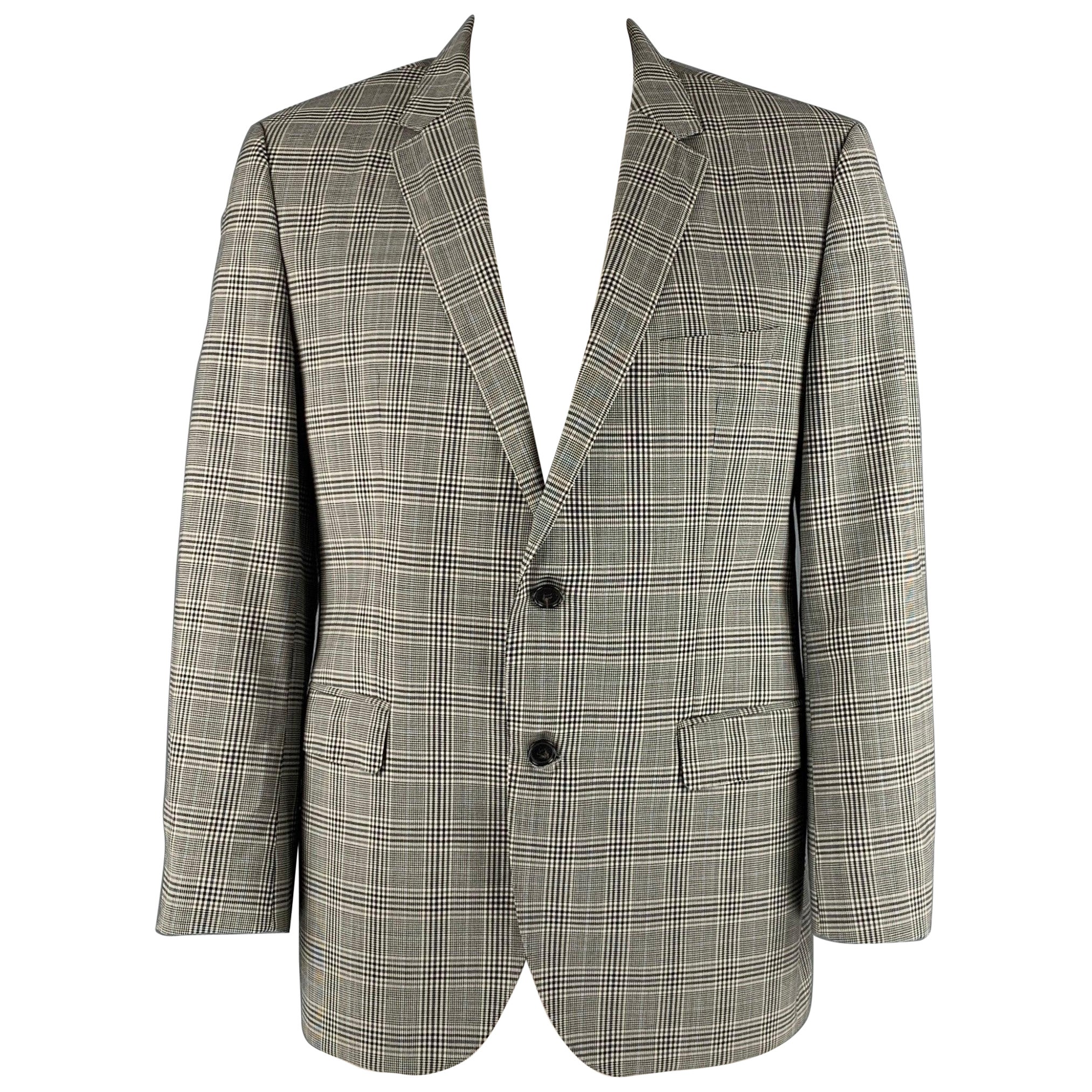 HUGO BOSS Größe 44 Schwarz-Weißer Glenplaid-Sportmantel aus Schurwolle