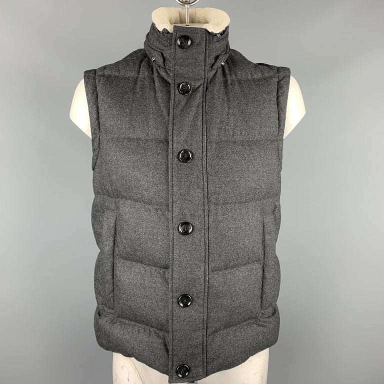 HUGO BOSS Size 44 Charcoal Quilted Wool Blend Hooded Down Vest at 1stDibs