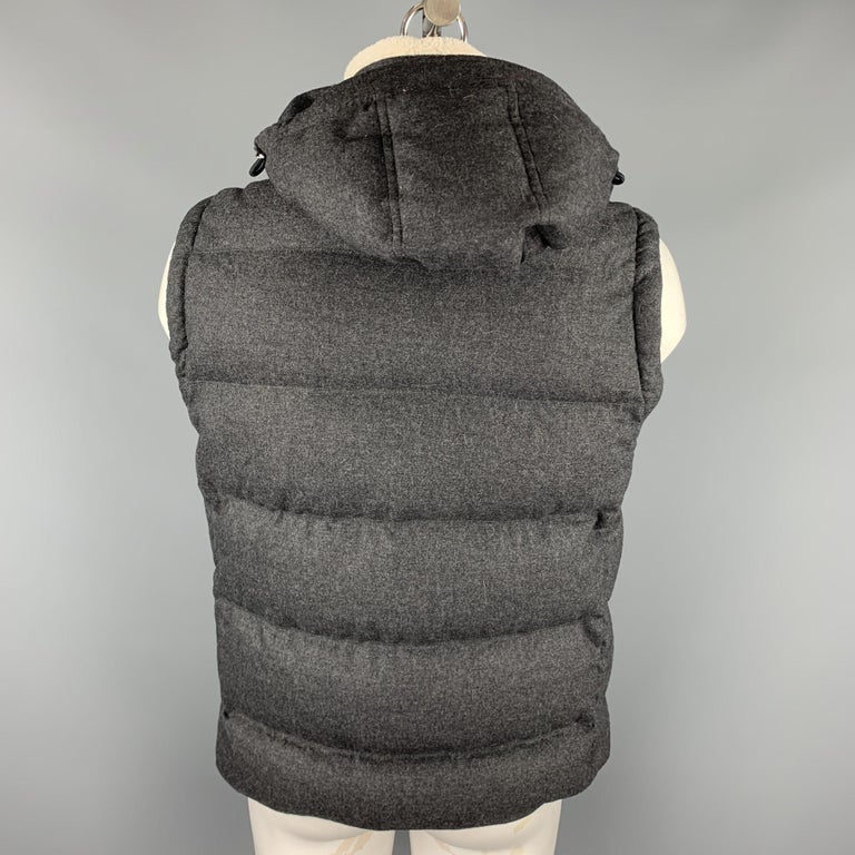 HUGO BOSS Size 44 Charcoal Quilted Wool Blend Hooded Down Vest at 1stDibs