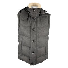 HUGO BOSS Size 44 Charcoal Quilted Wool Blend Hooded Down Vest