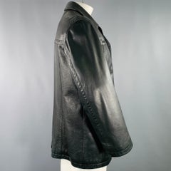HUGO BOSS Size 44 Crape Black Leather Single Breasted Coat