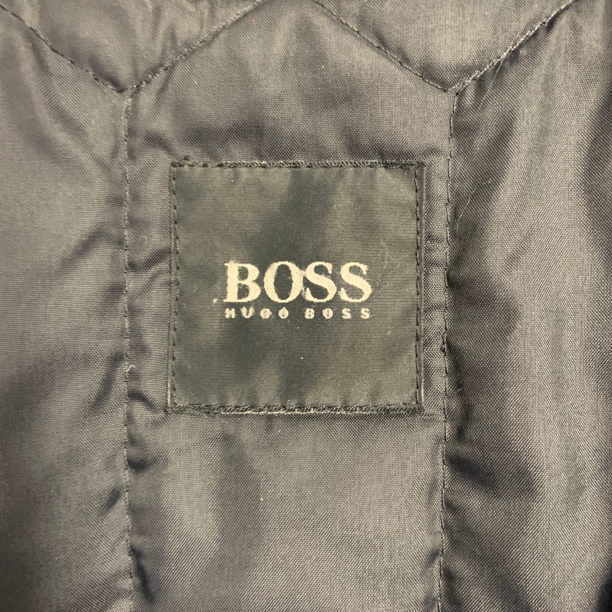 HUGO BOSS Größe 44 Crape Schwarzer einreihiger Ledermantel 1