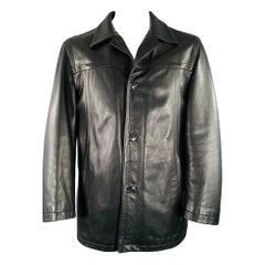 HUGO BOSS Size 44 Crape Black Leather Single Breasted Coat