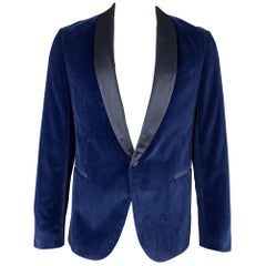 HUGO BOSS Größe 44 Marineblau Samt Satin Schalkragen Dinner Jacket