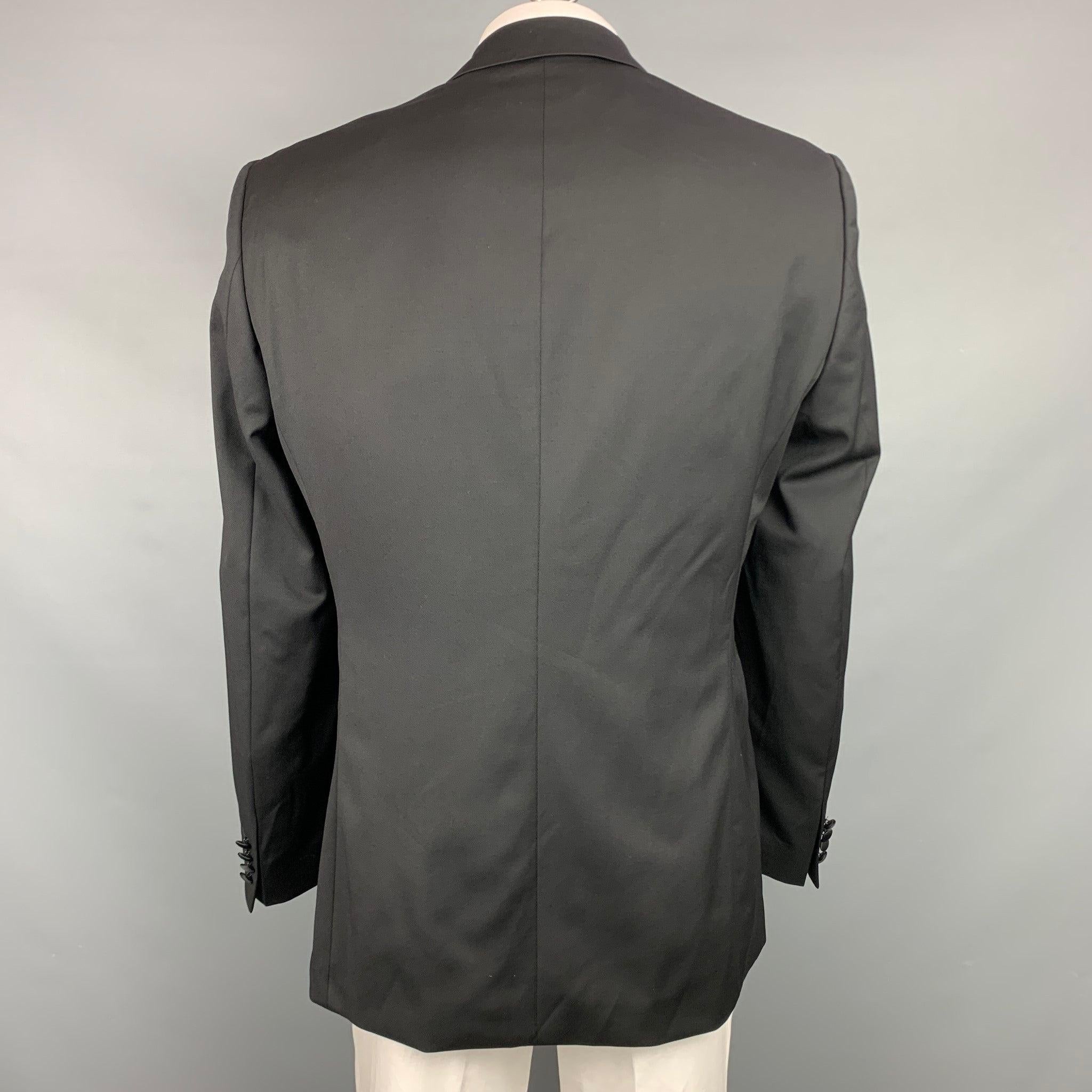 Men's HUGO BOSS Size 44 Regular Black Wool Peak Lapel Sport Coat For Sale