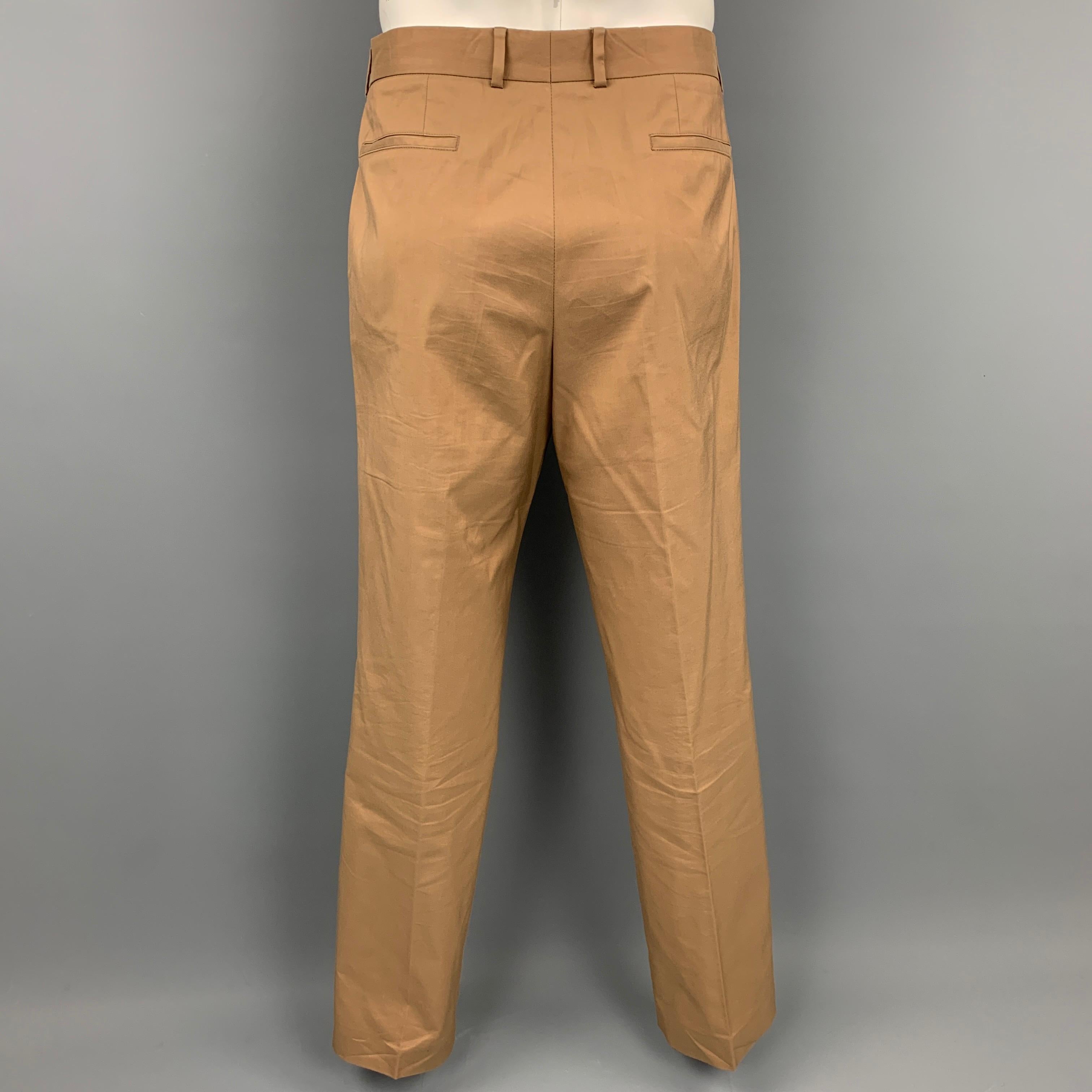 Brown HUGO BOSS Size 44 Regular Tan Cotton Notch Lapel Suit