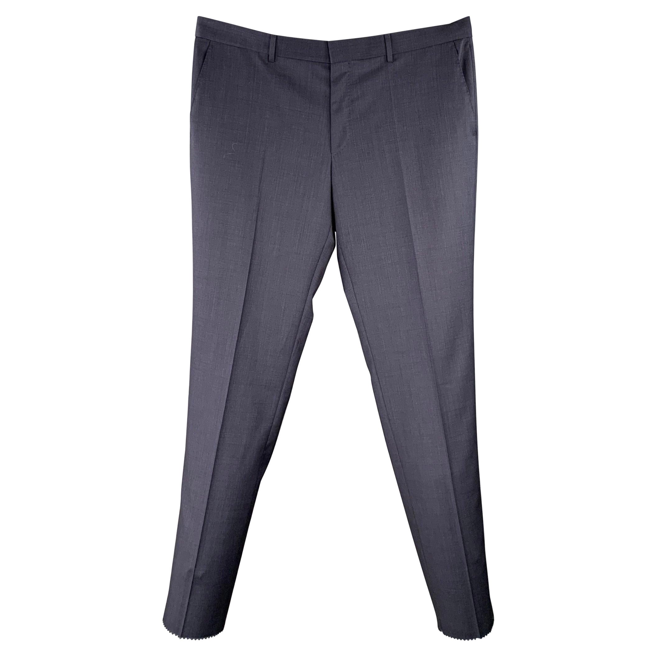 HUGO BOSS Size 46 Navy Virgin Wool Blend Flat Front Dress Pants