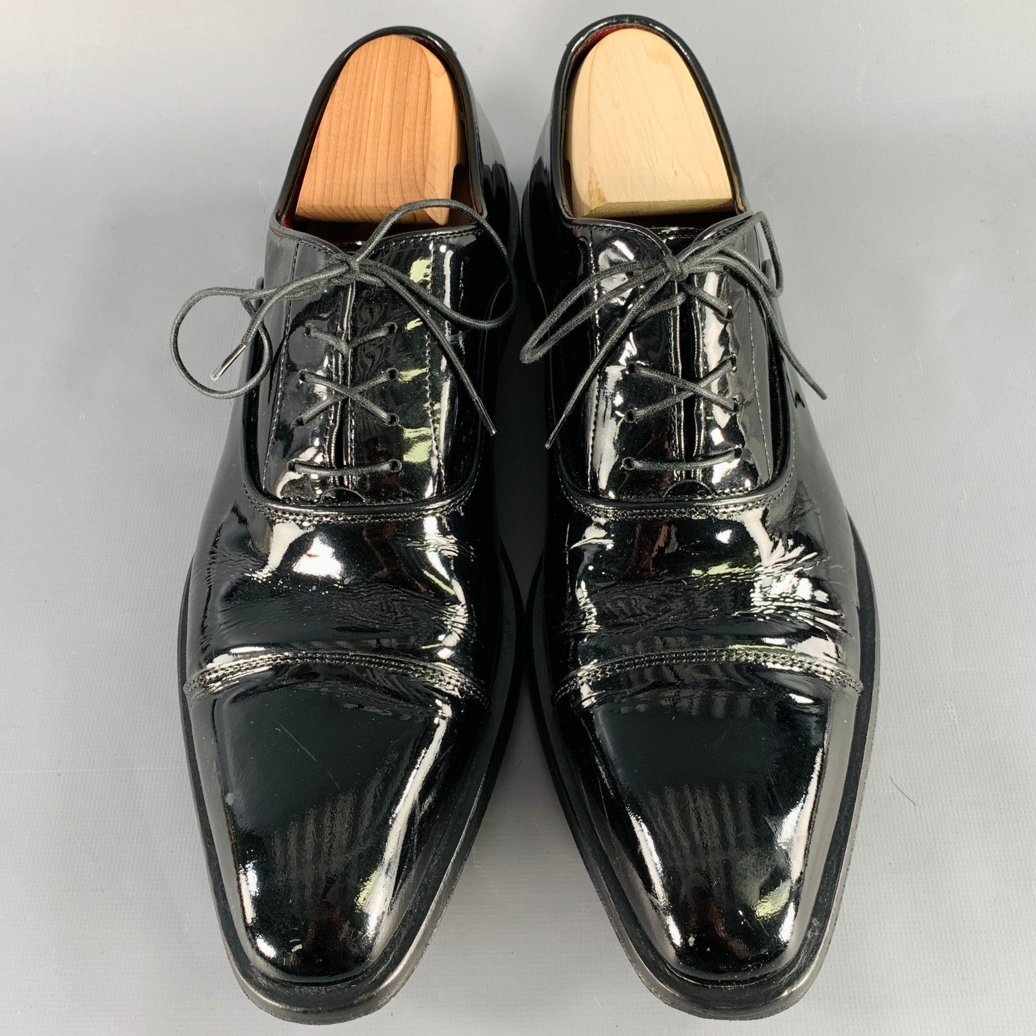 Men's HUGO BOSS Size 8.5 Black Patent Leather Tuxedo Formal Lace-Up Shoes For Sale